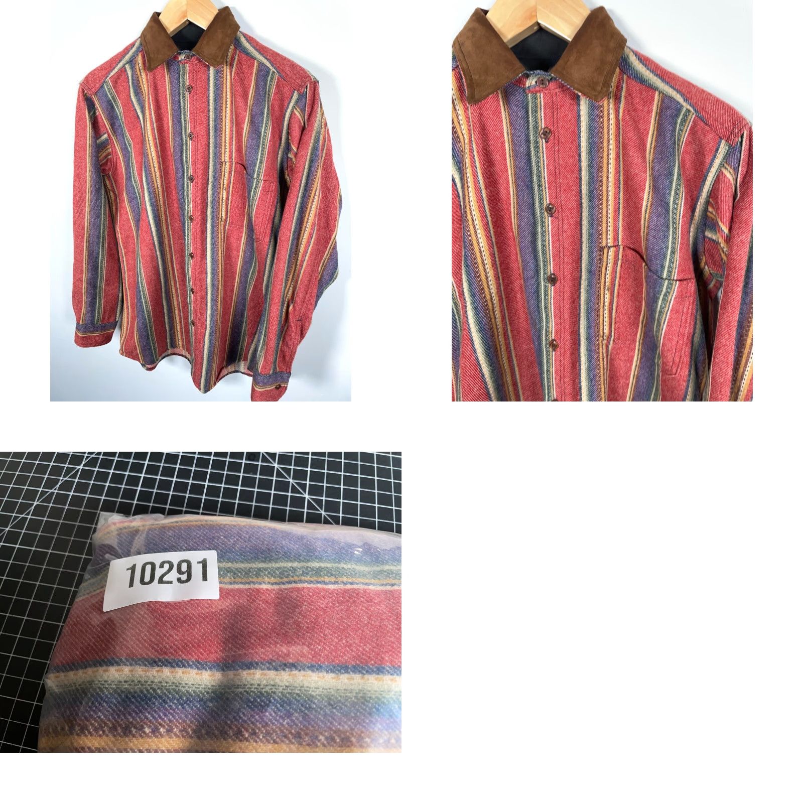 Vintage VINTAGE Woolrich Shirt Men Medium Red Blue Stripe Leather Collar Wool Flannel 90s Hipster Retro Workwear Casual Shirt Mens Size US M / EU 48-50 / 2 - 9 Thumbnail