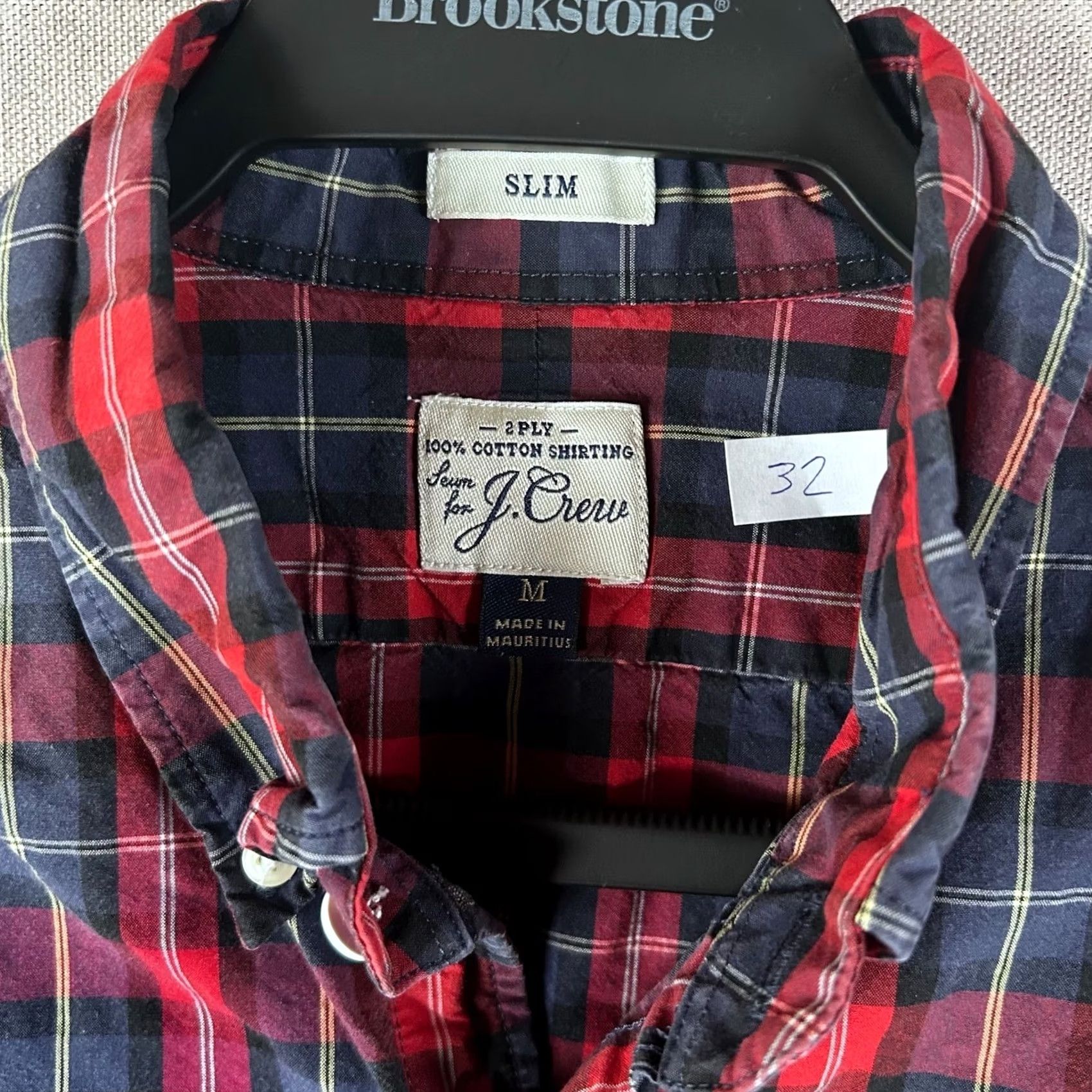 J.Crew VINTAGE J.CREW Mens Slim Plaid Button-Down Shirt Red Navy Blue Cotton M Size US M / EU 48-50 / 2 - 2 Thumbnail