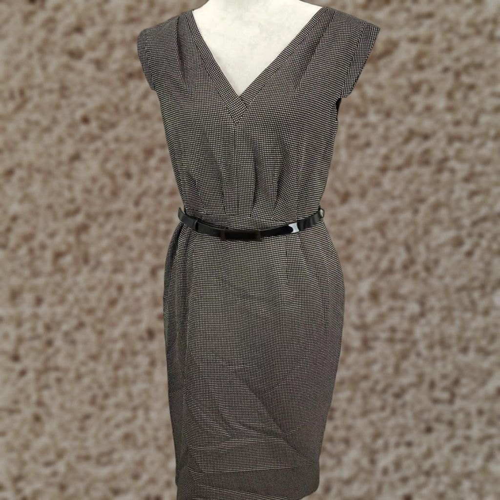 Vintage New Dress Womens Sze 4 Black Micro Polka Dot Belted Lined V Neck NWT Size S / US 4 / IT 40 - 1 Thumbnail