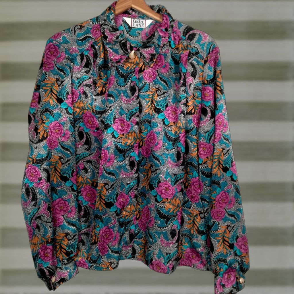 Vintage VINTAGE Cricket Lane Blouse Large Floral Satin Long Sleeve Grannycore Secretary Women Size L / US 10 / IT 46 - 1 Thumbnail