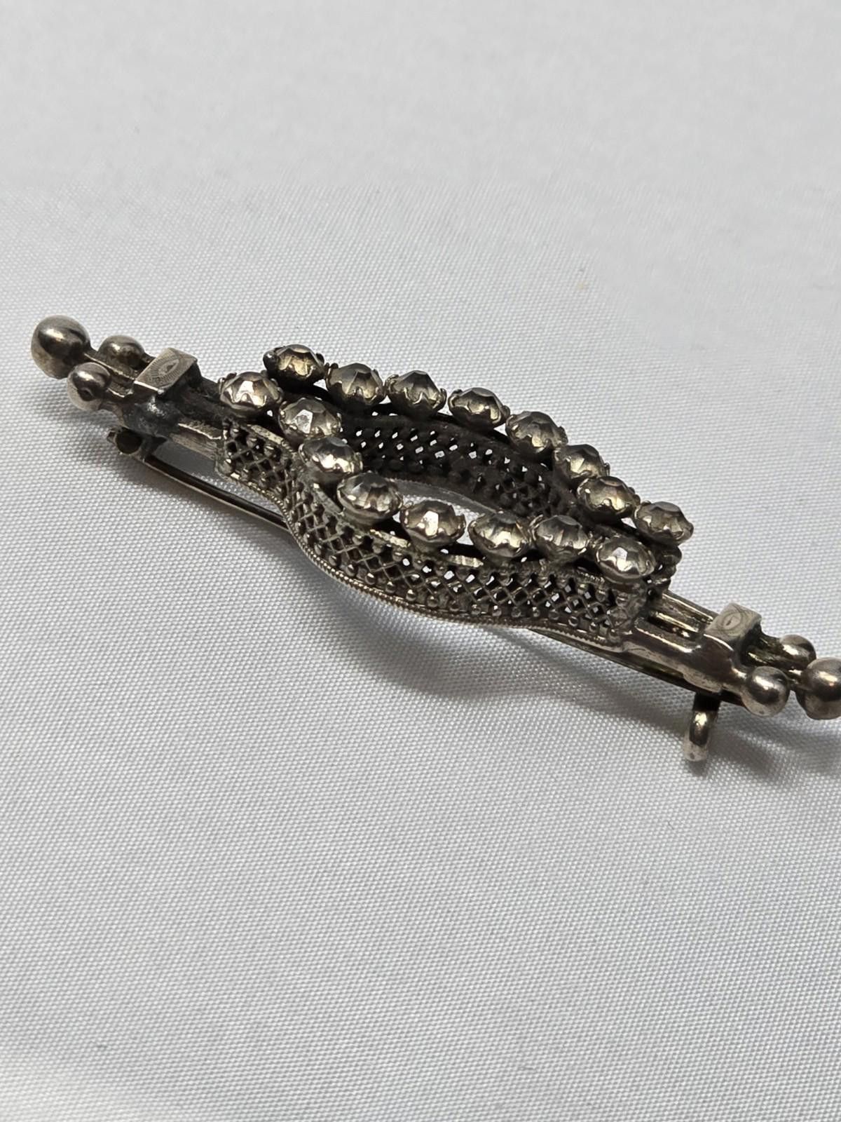 Antique Rivet Antique Victorian Sterling Silver Paste Brooch Navette Shape Size ONE SIZE - 3 Thumbnail