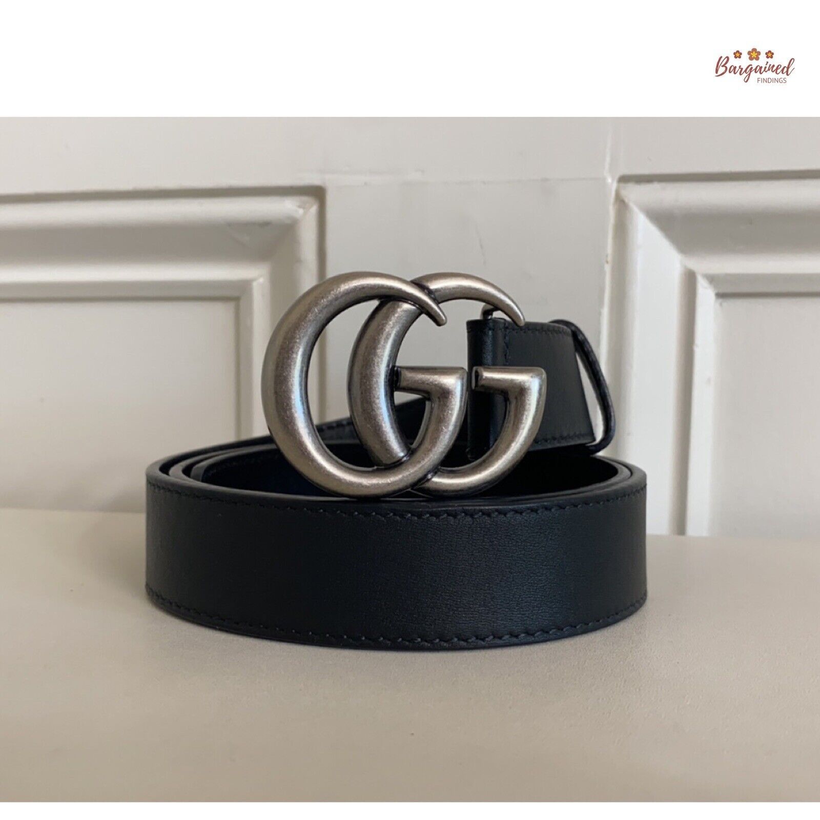 Gucci Gucci Calfskin Leather Silver Double G Buckle Slim Belt Grailed