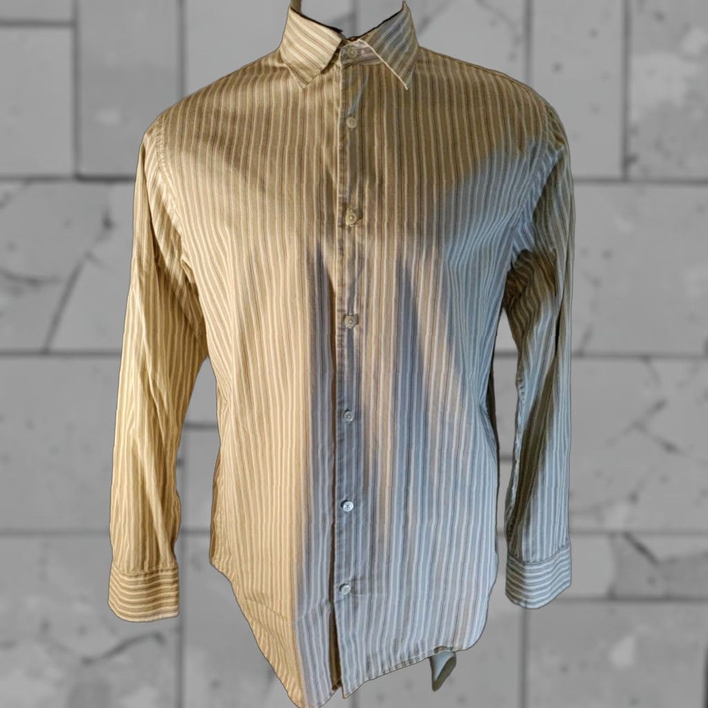 Banana Republic Brown Stripe Cotton Long Sleeve Point Collar Dress Shirt  Adult Large Mens