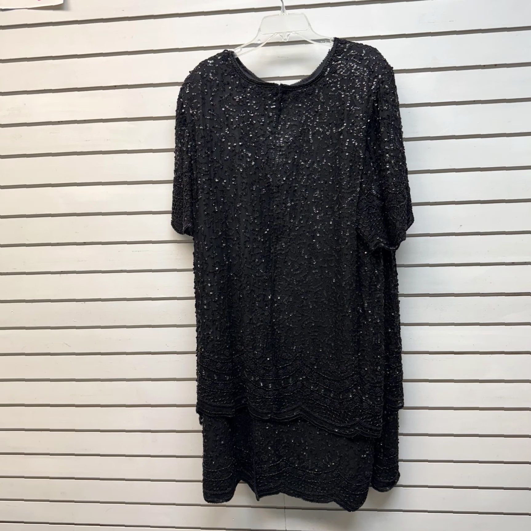 Vintage VINTAGE Laurence Kazar Dress 4X Plus Silk Beaded Sequin Black Midi Shift Party Cocktail Wedding Womens None Size XXL / US 16-18 / IT 52-54 - 2 Thumbnail