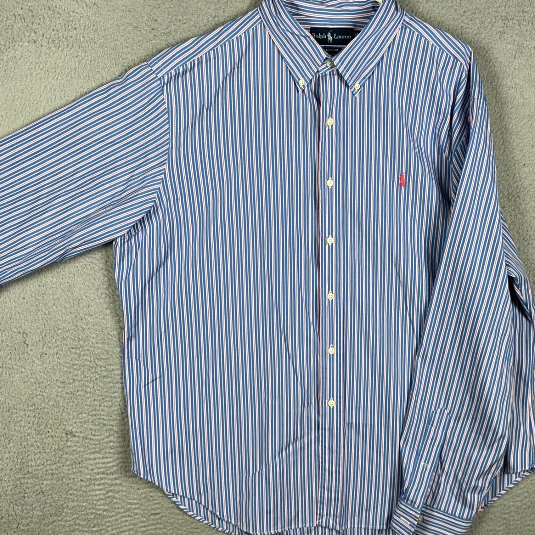 Ralph Lauren Ralph Lauren Shirt Mens 2XL Blue Classic Fit Button Down Stripe Pony Long Sleeve Size US XXL / EU 58 / 5 - 2 Thumbnail