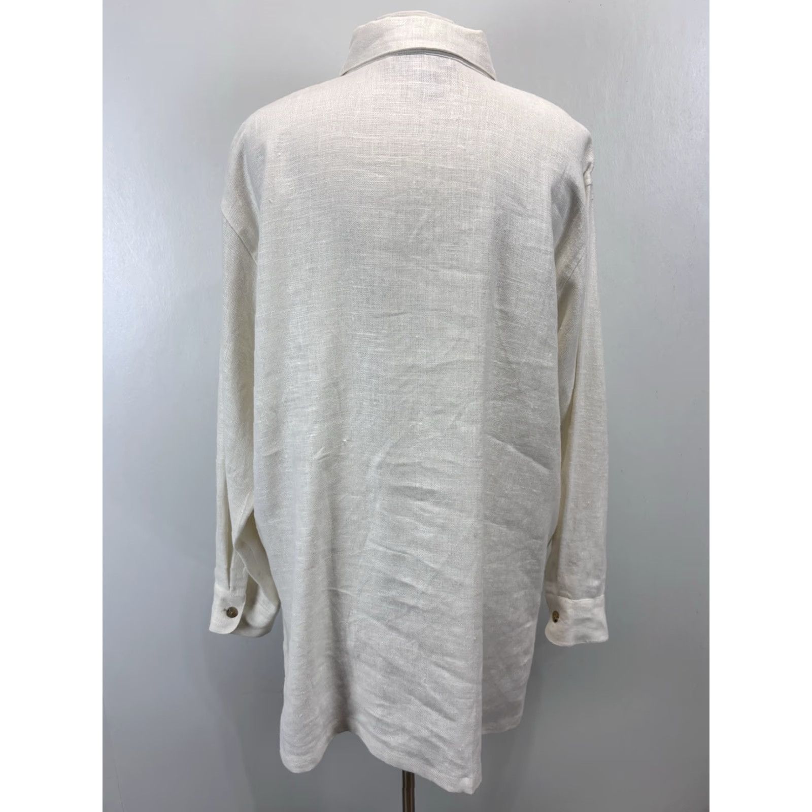 Vintage Worlds Apart Linen Tunic Top Women's Large Ivory Lagenlook Long Sleeve Button-Up Size L / US 10 / IT 46 - 3 Thumbnail