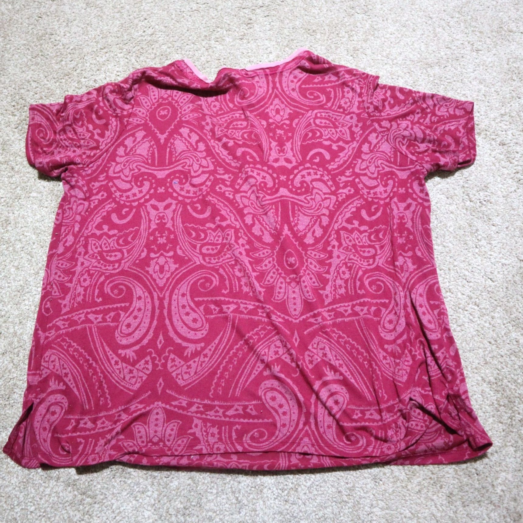 Pinko JMS Just My Size Pink Paisley Graphic Top Short Sleeve Adult Women's Size XL Shirt V-Neck Pullover Casual Pink Paisley 90s? Size XL / US 12-14 / IT 48-50 - 7 Thumbnail