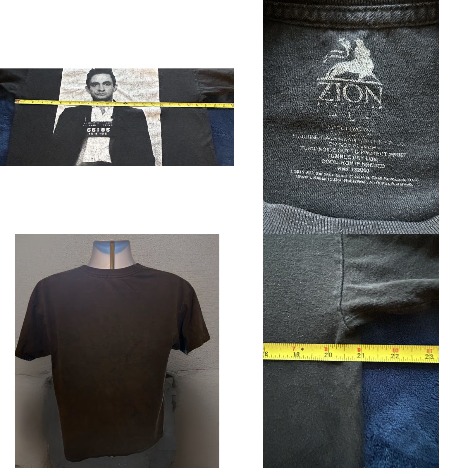 Vintage Johnny Cash American Rebel Mug Shot Shirt Men Large Black Short Sleeves Zion Logo Graphic Tee Size US L / EU 52-54 / 3 - 8 Thumbnail
