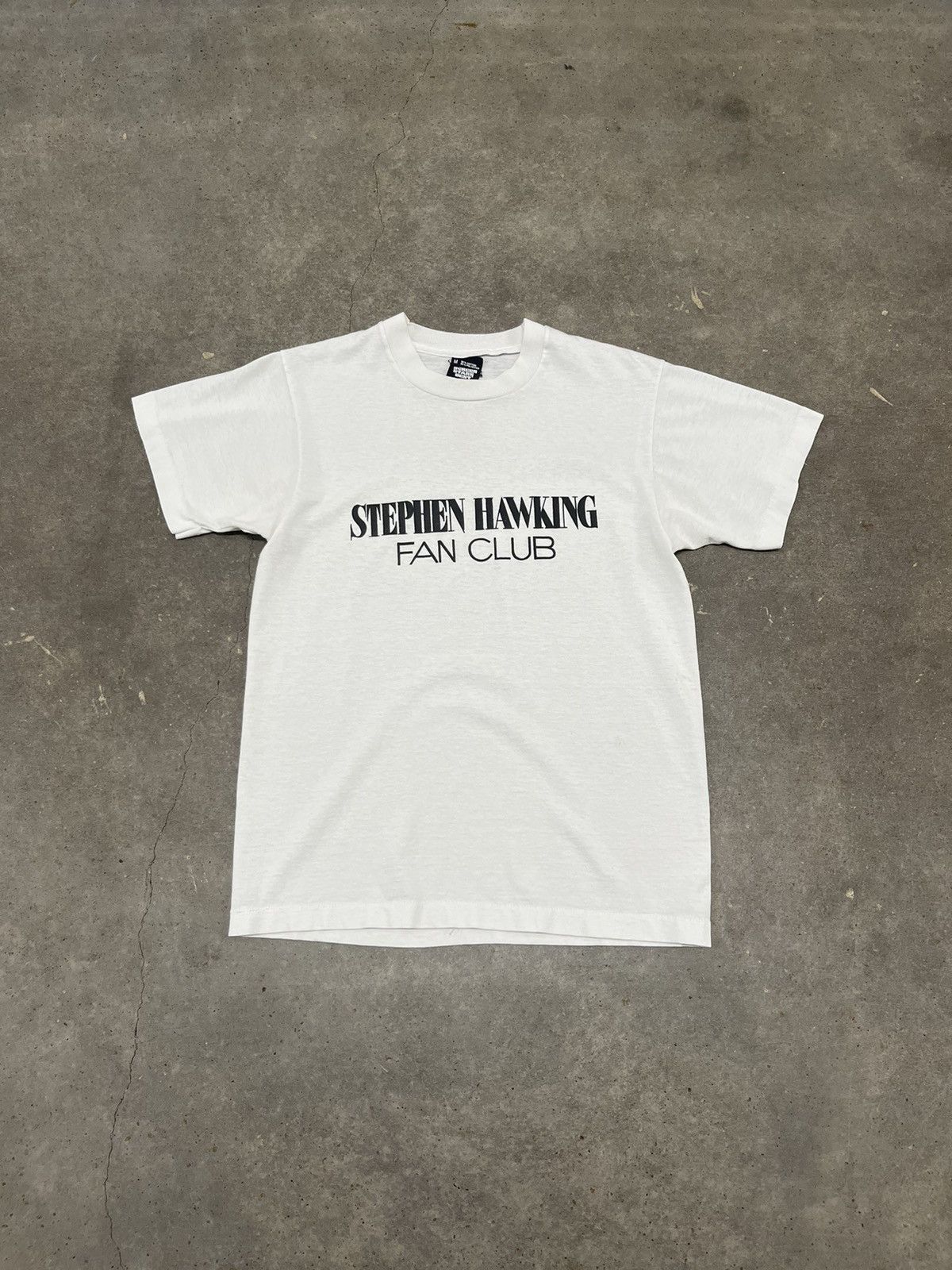 image of Humor x Vintage 80's Stephen Hawking Fan Club T Shirt in White, Men's (Size Medium)