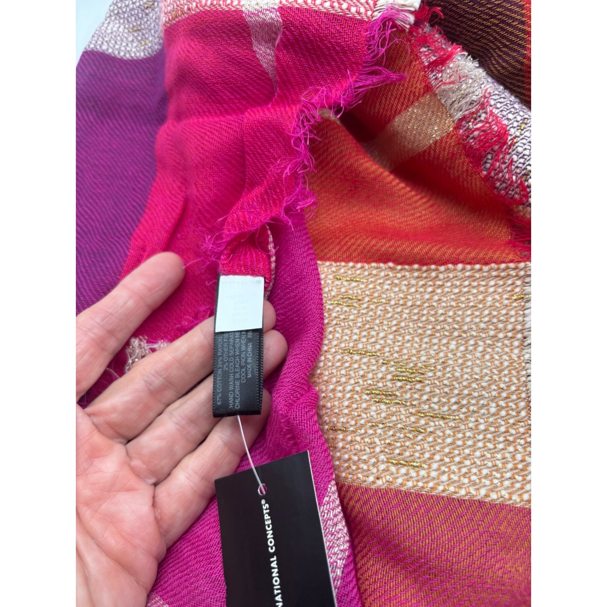Other INC International Concepts INC Touch Of Shine Plaid Wrap Sca Size ONE SIZE - 7 Thumbnail