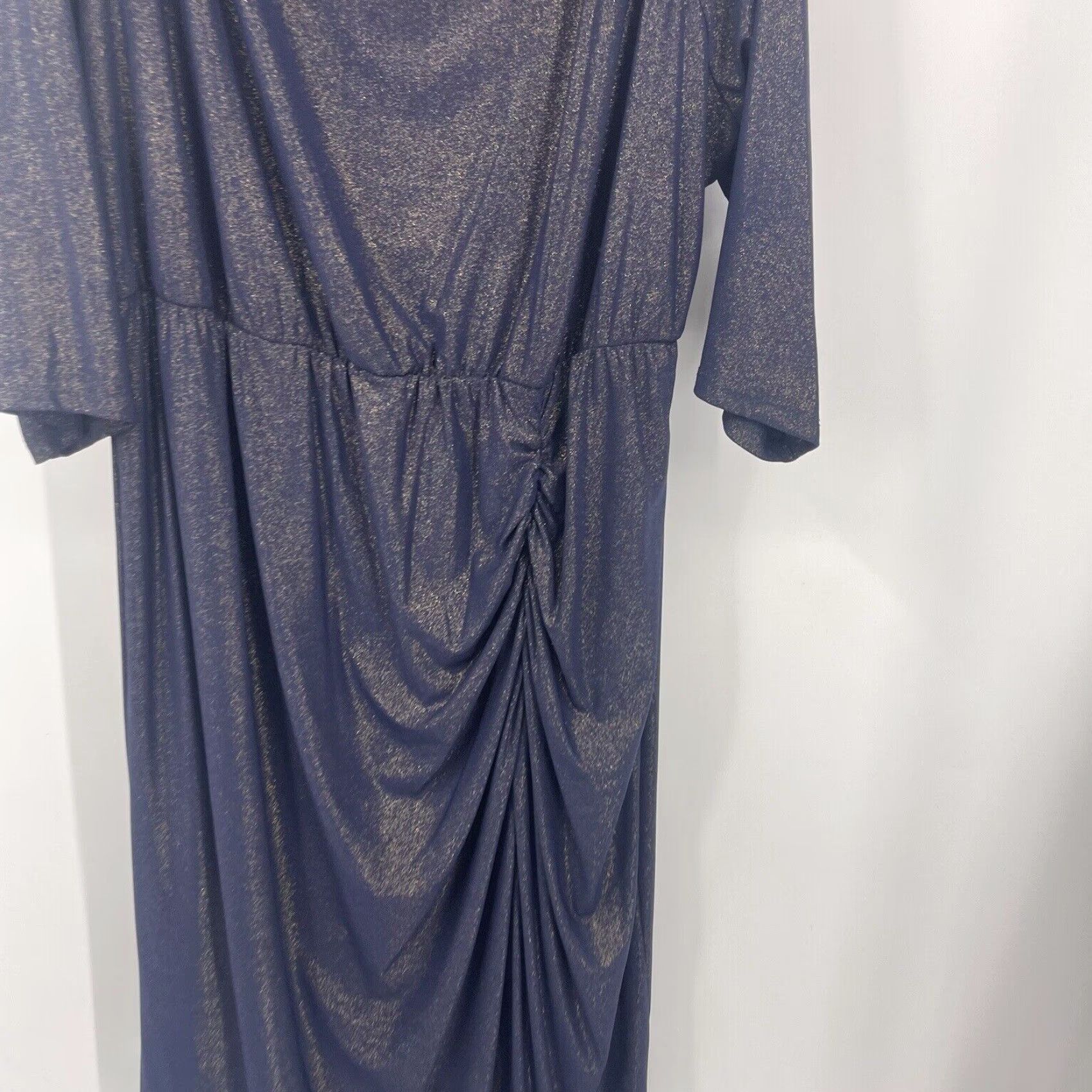 Vintage IGIGI Dress Women Plus 24 3/4 Sleeve Jersey Knee-Length Ruched Bodycon Navy Blue Size 4XL / US 24-26 - 7 Thumbnail