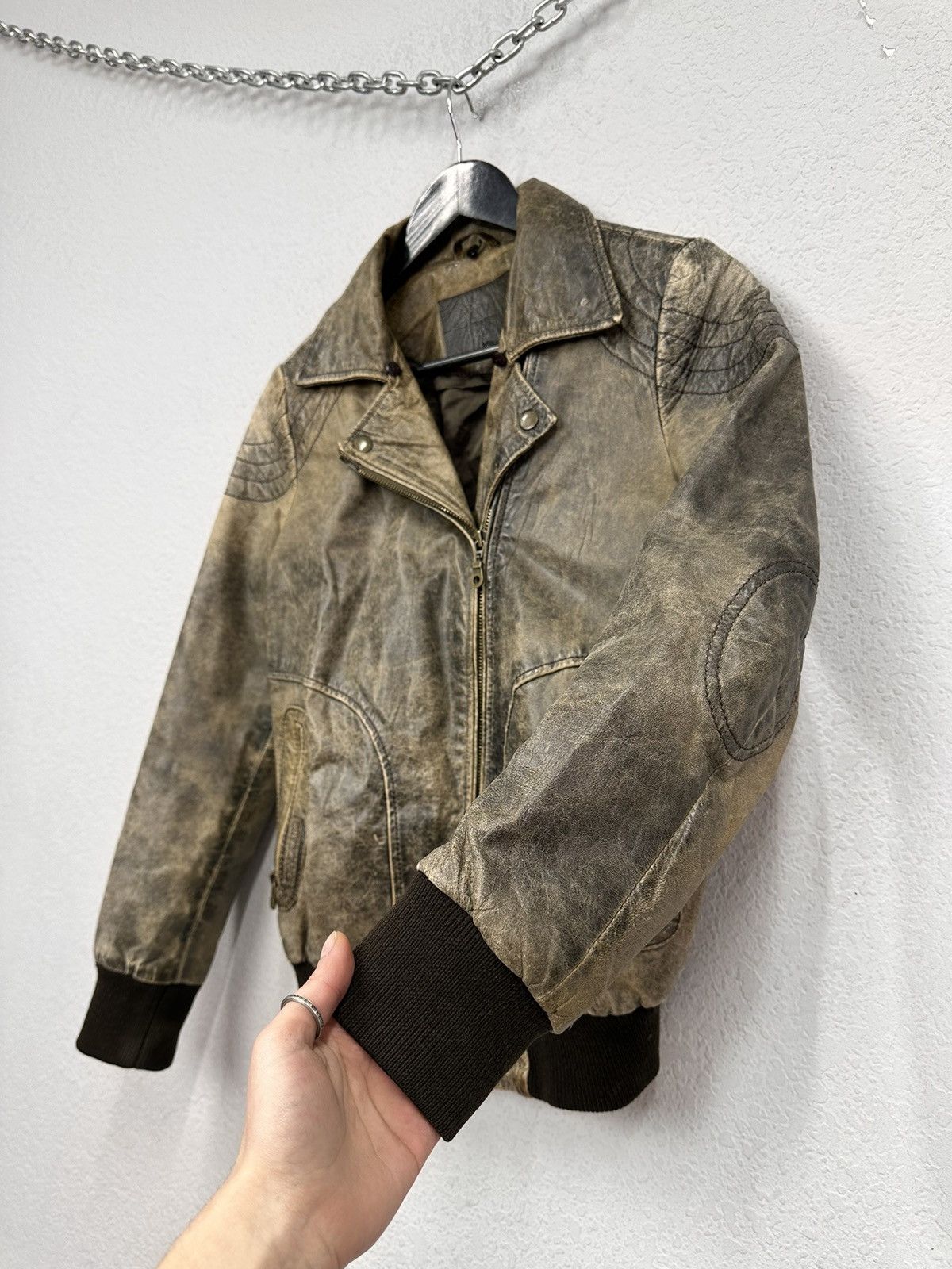 14th Addiction Vintage Leather Jacket Y2K Faded Rick Owens Style Diesel GOA Size S / US 4 / IT 40 - 7 Thumbnail
