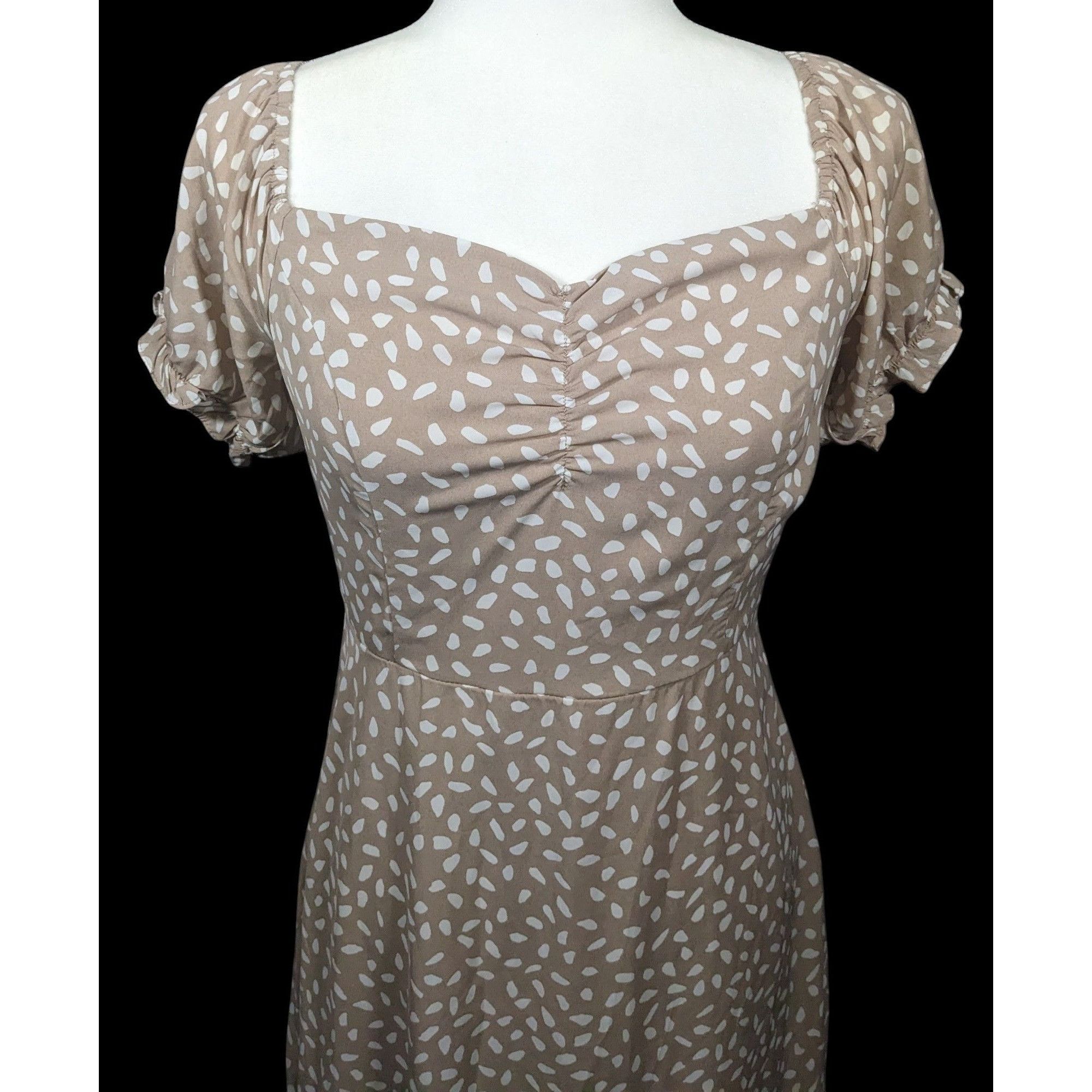 Other She + Sky Beige With White Pips Puffy Sleeve Dress Size M / US 6-8 / IT 42-44 - 2 Thumbnail