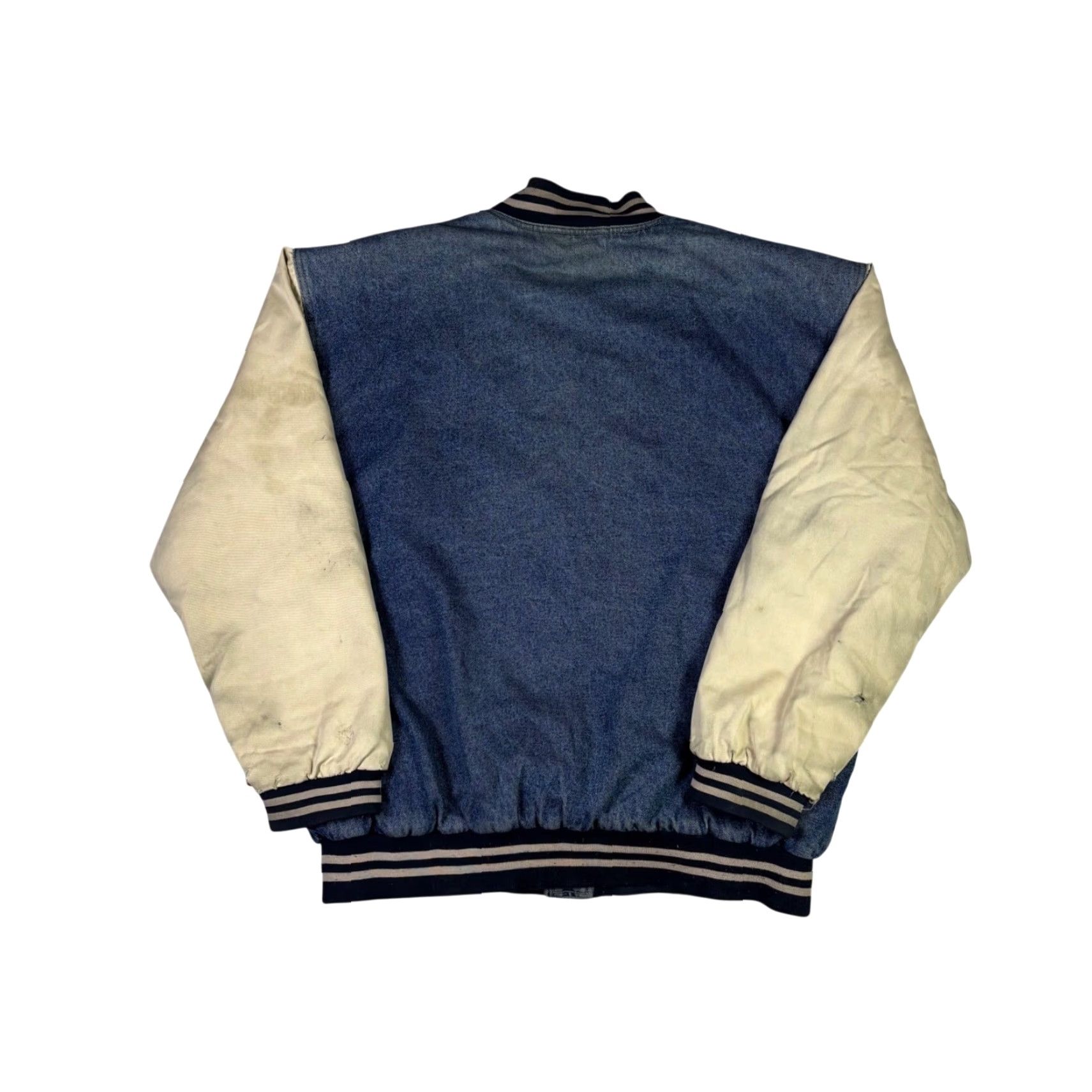 Route 66 VINTAGE Route 66 Mens Denim Varsity Jacket Blue Cream Canvas Snap Front Medium Size US M / EU 48-50 / 2 - 2 Thumbnail