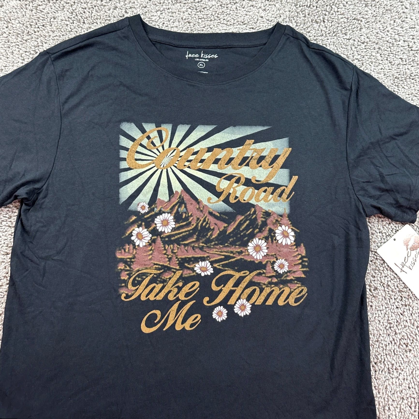 Vintage Free Kisses Shirt Womens XL Black Take Me Home Country Road Ladies Size XL / US 12-14 / IT 48-50 - 3 Thumbnail