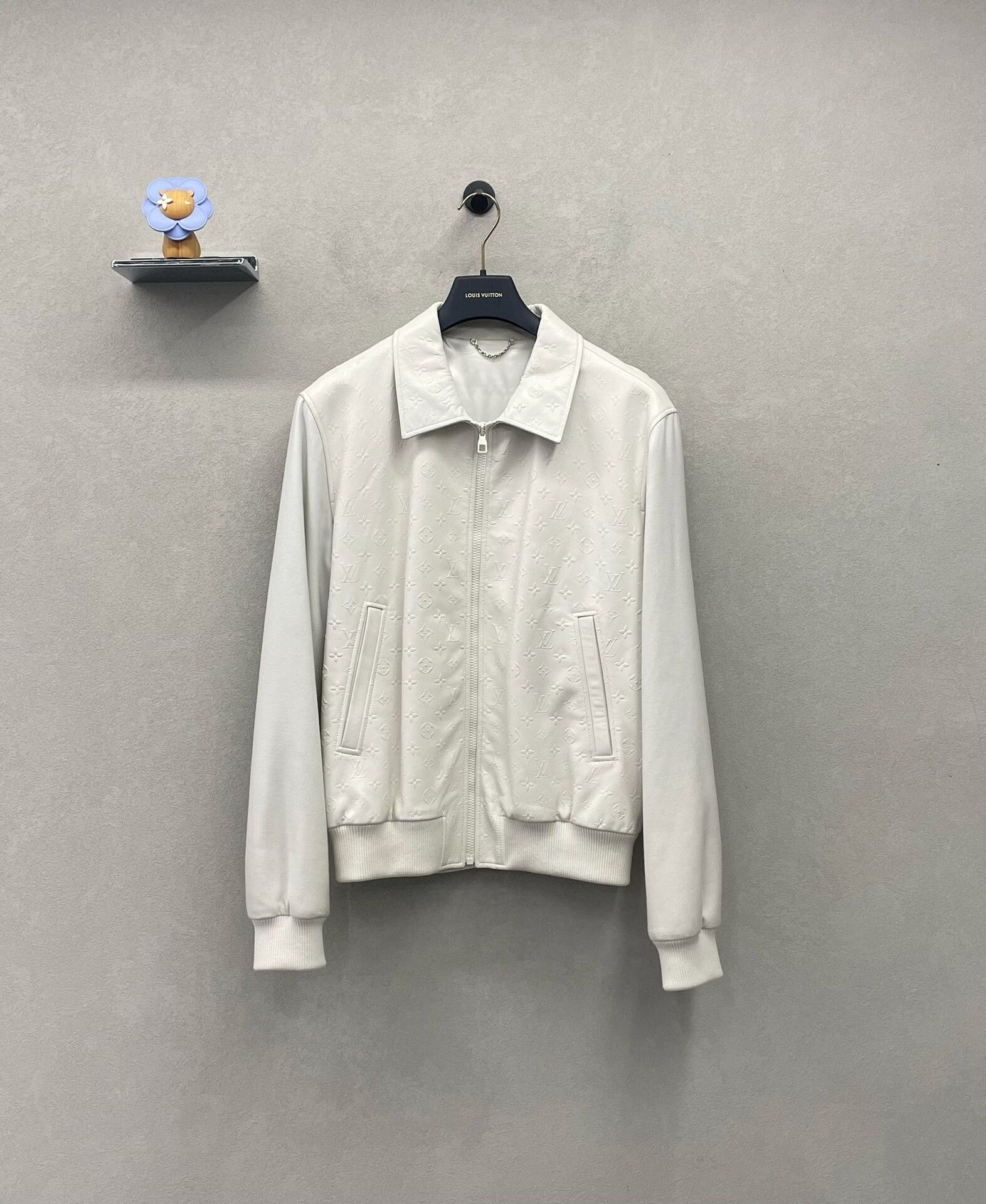 white logo lambskin leather jacket for men