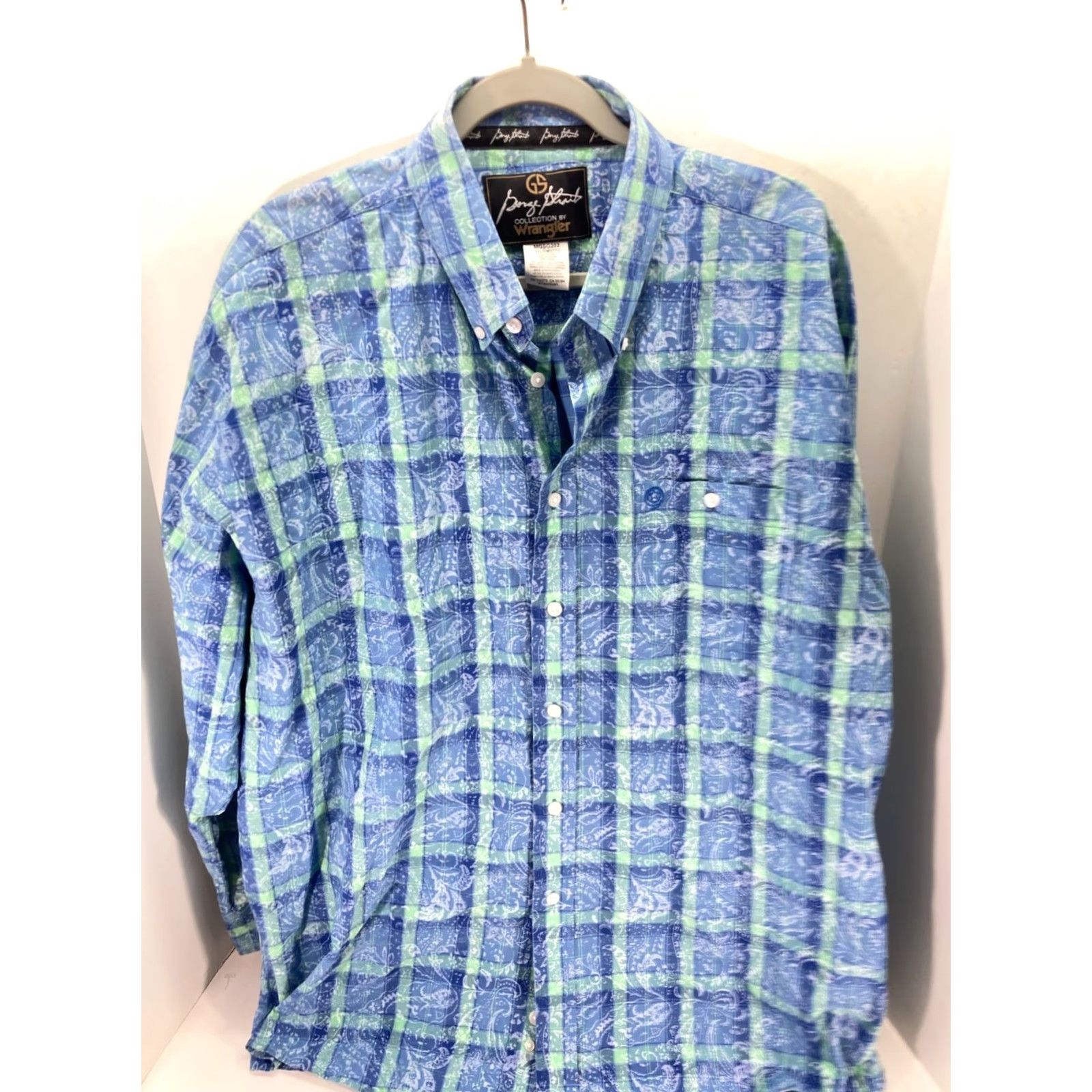 Wrangler VINTAGE Wrangler George Strait Button-Down Shirt Mens 2XL Blue Plaid Paisley Long Sleeve Size US XXL / EU 58 / 5 - 3 Thumbnail