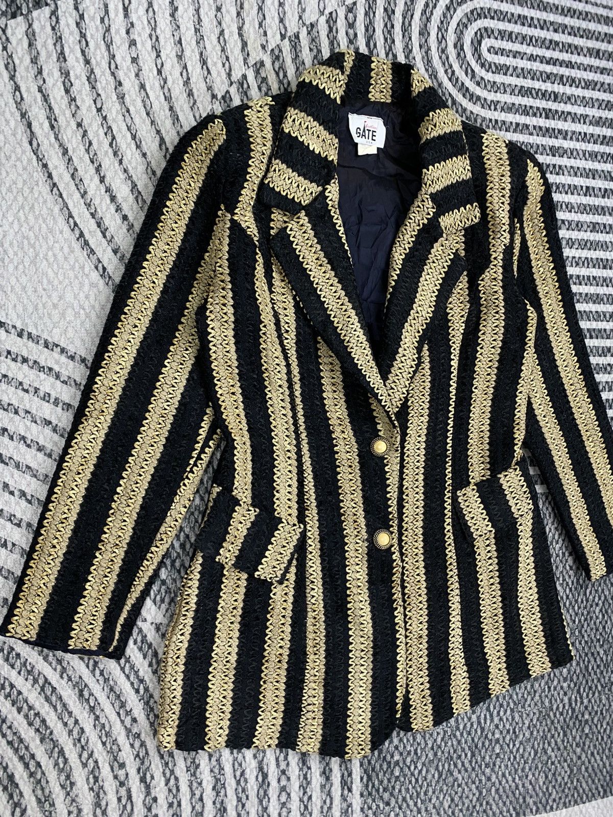 Japanese Brand 🔥RARE Vintage 80s GATE USA Striped Style Knit Blazer Size M / US 6-8 / IT 42-44 - 3 Thumbnail