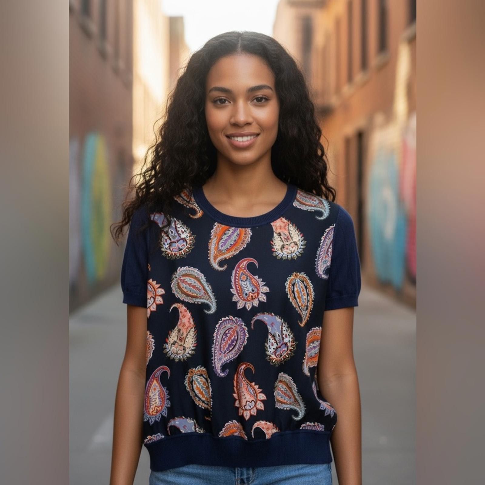 Tory Burch Tory Burch Paisley Silk Front Knit Top Size M / US 6-8 / IT 42-44 - 1 Thumbnail