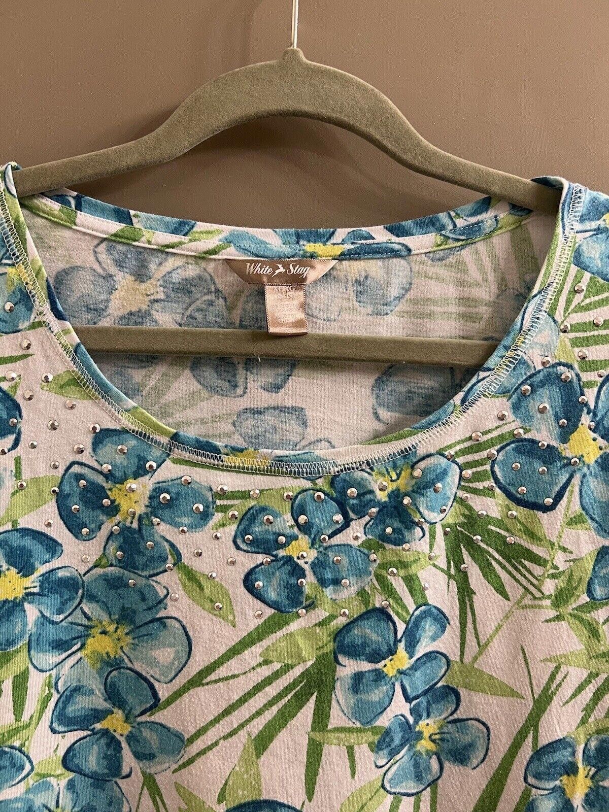 Designer WOMEN WHITE STAG Blue FLORAL Top XL Size XL / US 12-14 / IT 48-50 - 2 Thumbnail