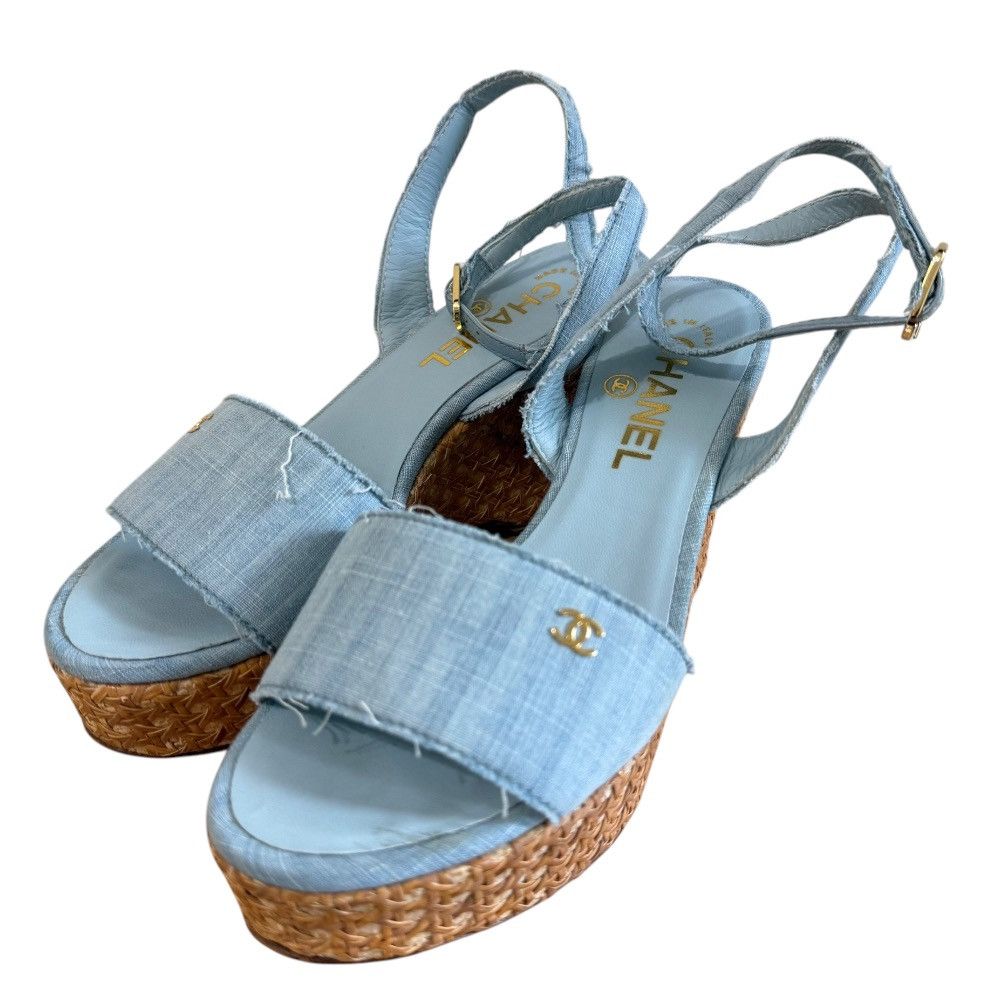 Chanel Chanel Coco Mark Wedge Sandals Leather Shoes DUTY FREE for USA