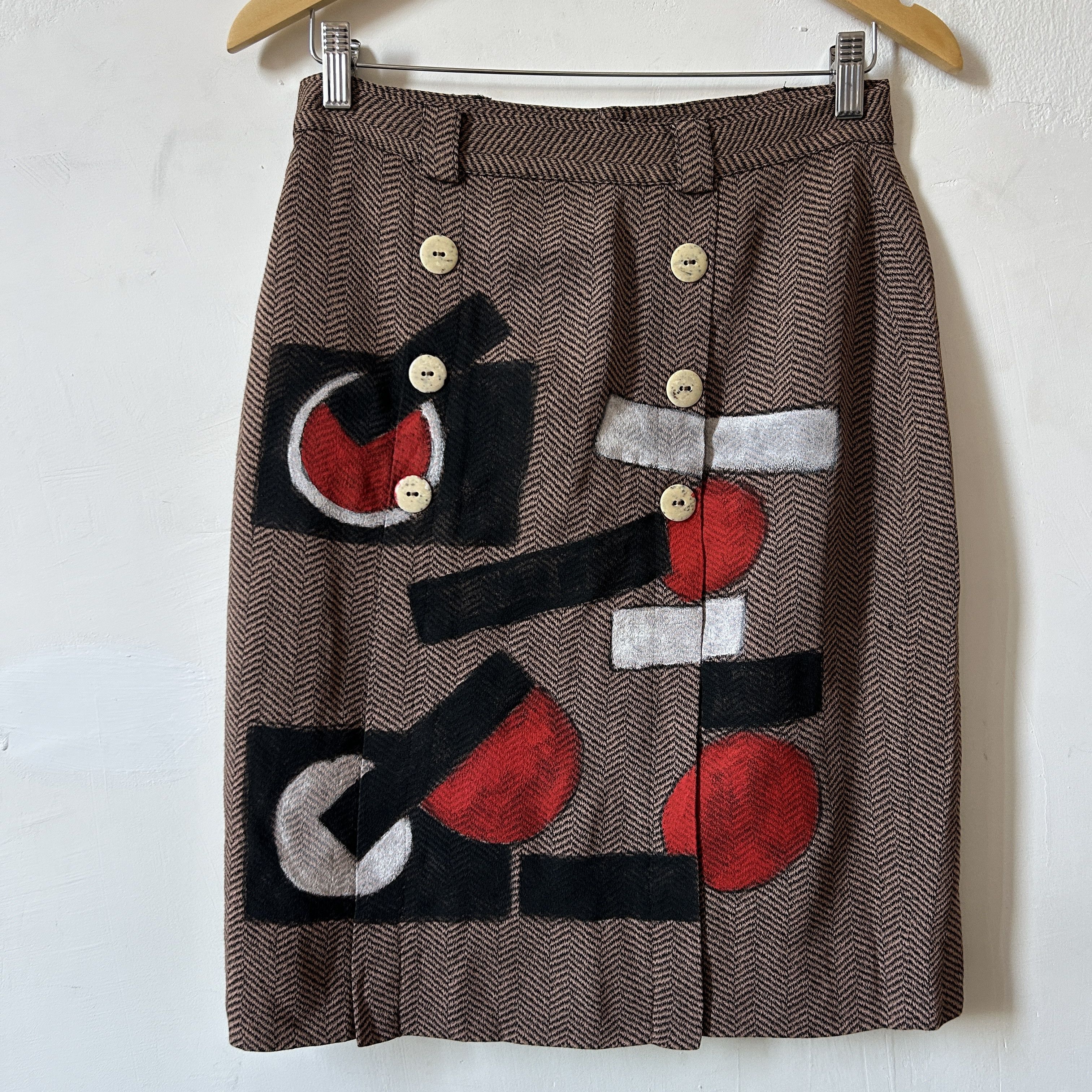 Custommade Hand Painted Abstract Skirt: Herringbone Geometric Size 28" / US 6 / IT 42 - 13 Thumbnail