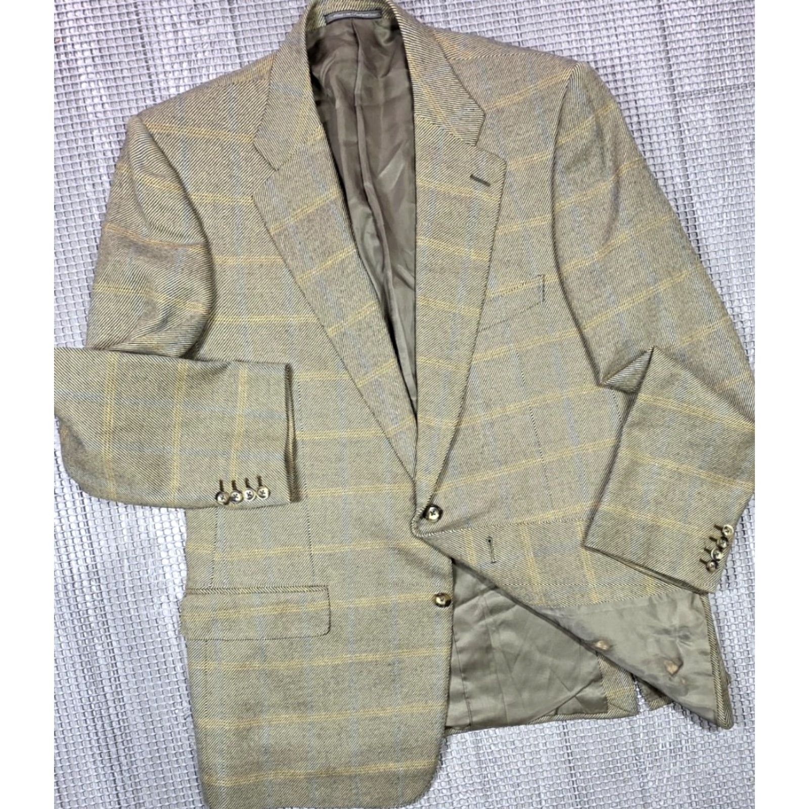 Ermenegildo Zegna ERMENEGILDO ZEGNA Blazer Mens 2 Button Front Glen Plaid 42R Beige Wool Tweed Notch Lapel Vintage No? Size 42R - 2 Thumbnail