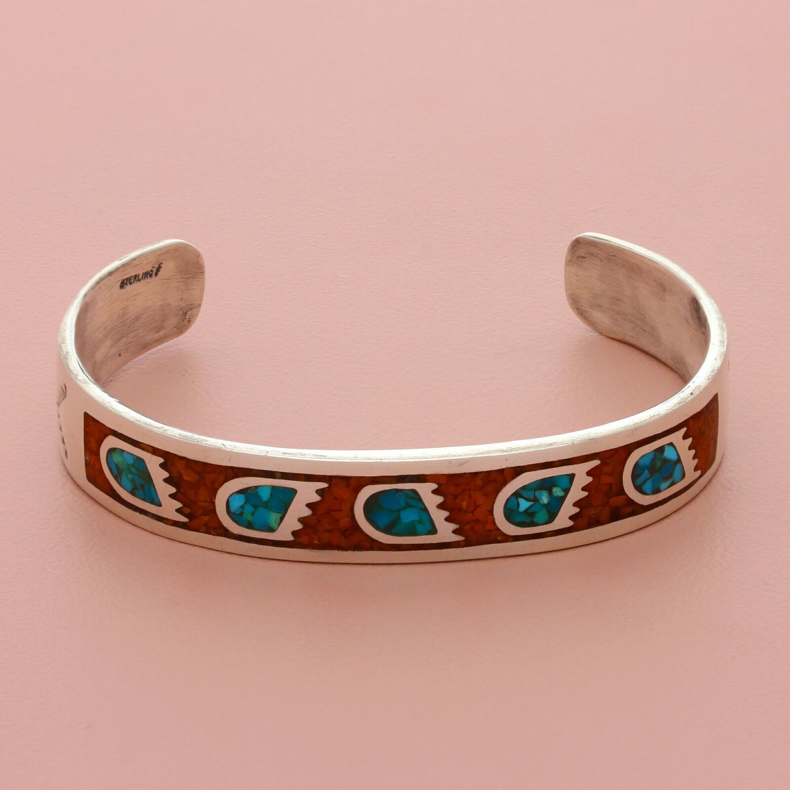 6.5 Vintage 14k Gold Inlay Native American Navajo Coral Ring 6.5 Vintage 14k Gold Inlay Native American Navajo Coral Ring