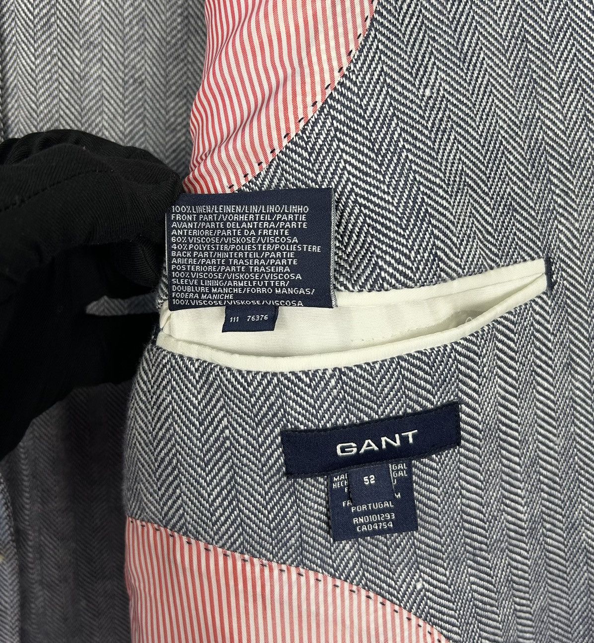 Designer × Gant GANT 100% Linen Herringbone Blazer Blue White Size EU52 Size 42R - 10 Thumbnail