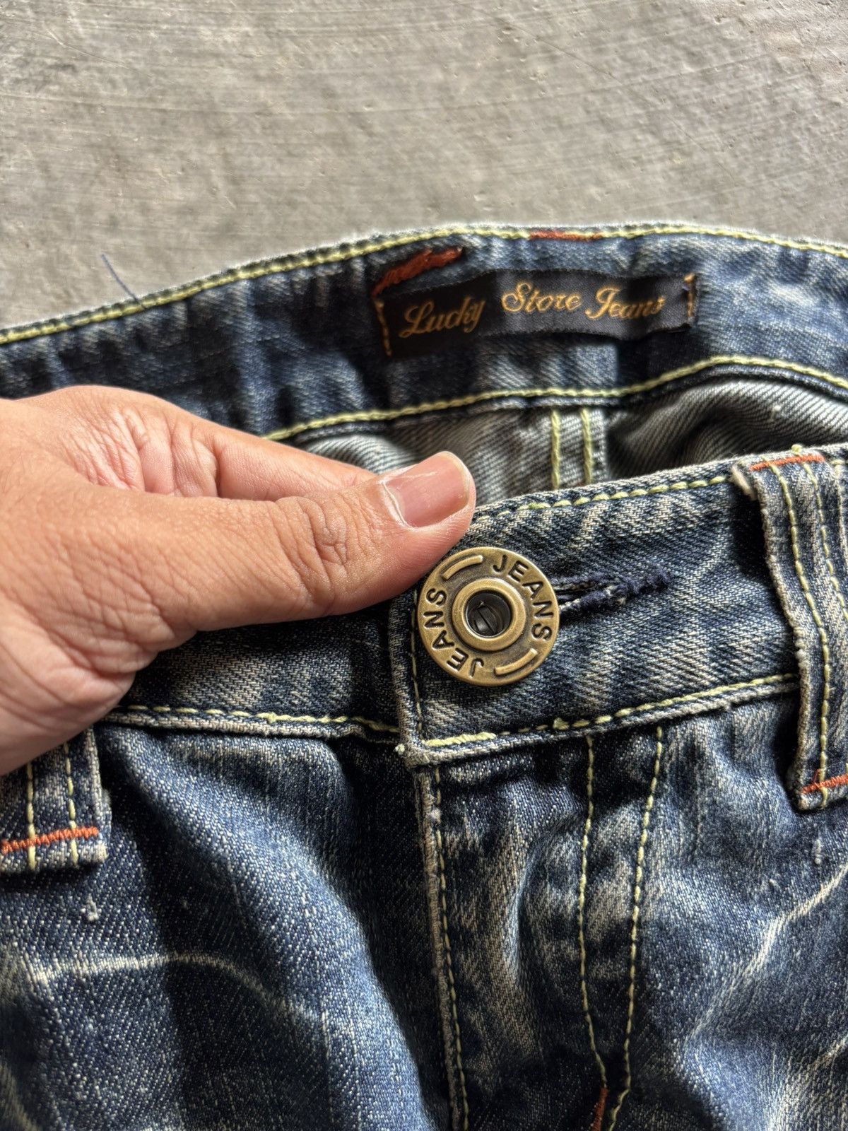 Tornado Mart FLARE LUCKY STORE JEANS JAPANESE DENIM STUDDED RUSTY MUDWASH Size US 31 - 3 Thumbnail