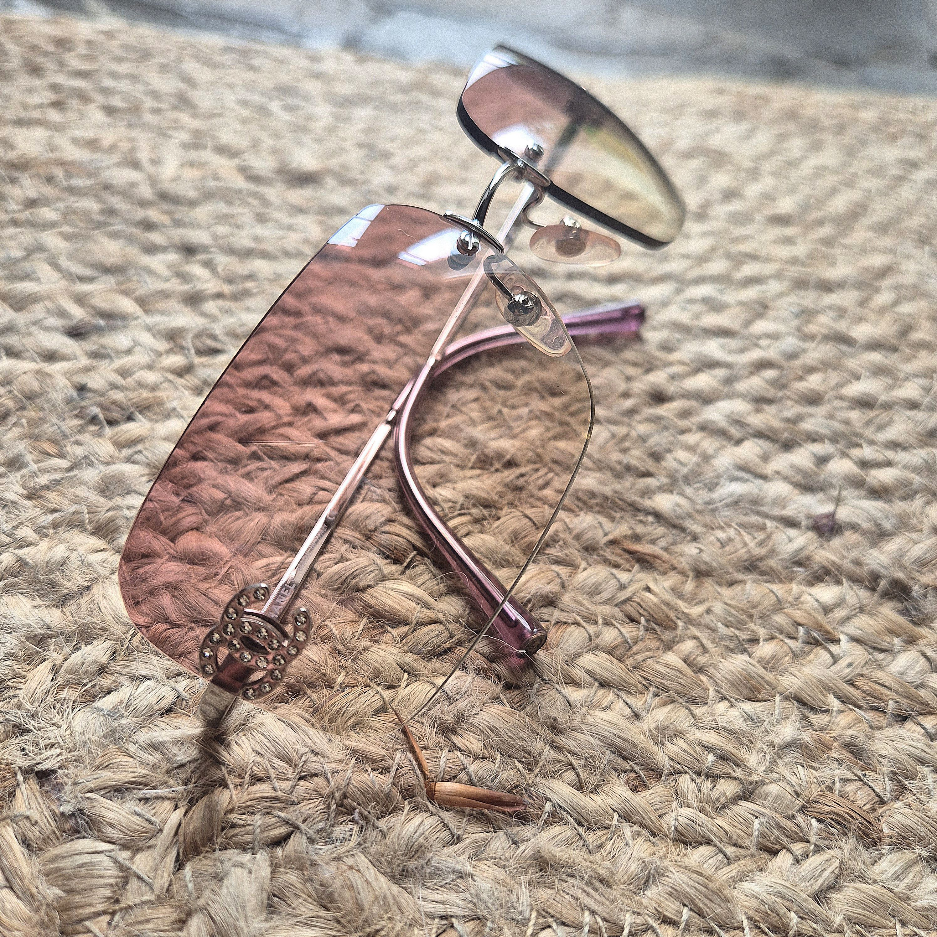 Chanel Chanel Pink Swarovski Crystal CC Logo Rimless Sunglasses Size ONE SIZE - 6 Thumbnail