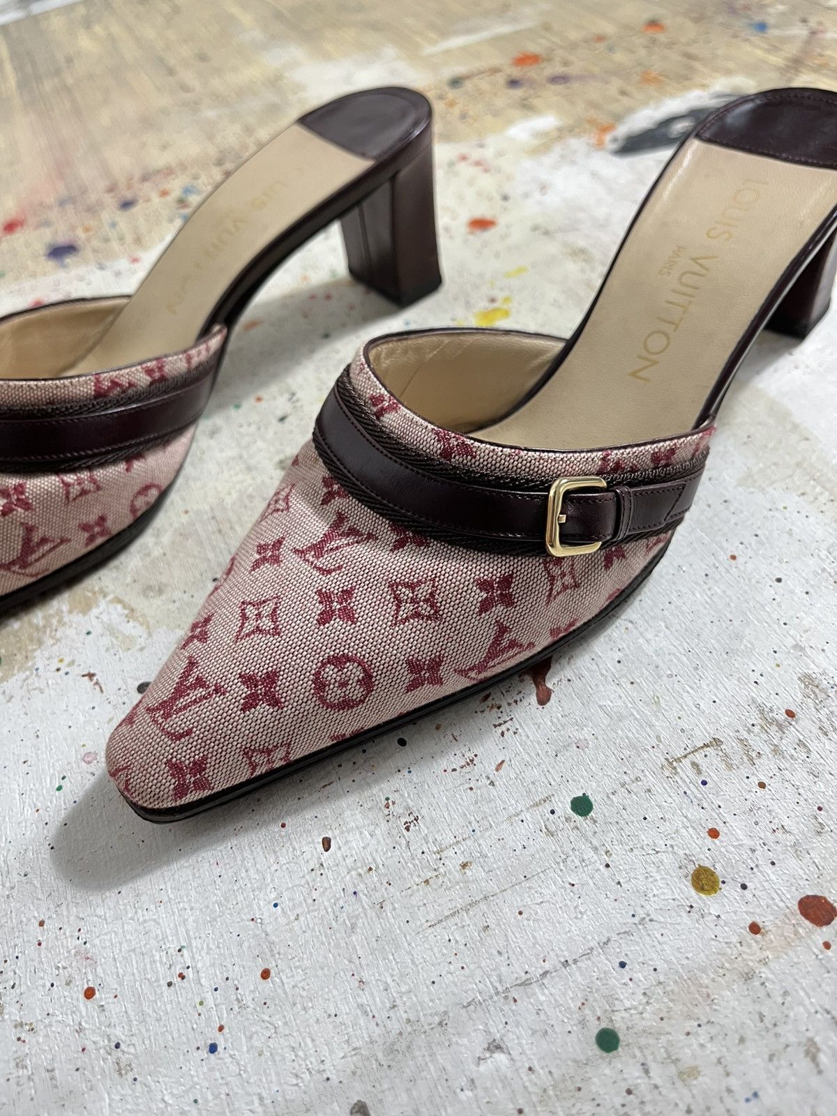 Louis Vuitton Louis Vuitton Cherry red Monogram Leather Canvas Mules Size US 5.5 / IT 35.5 - 2 Thumbnail