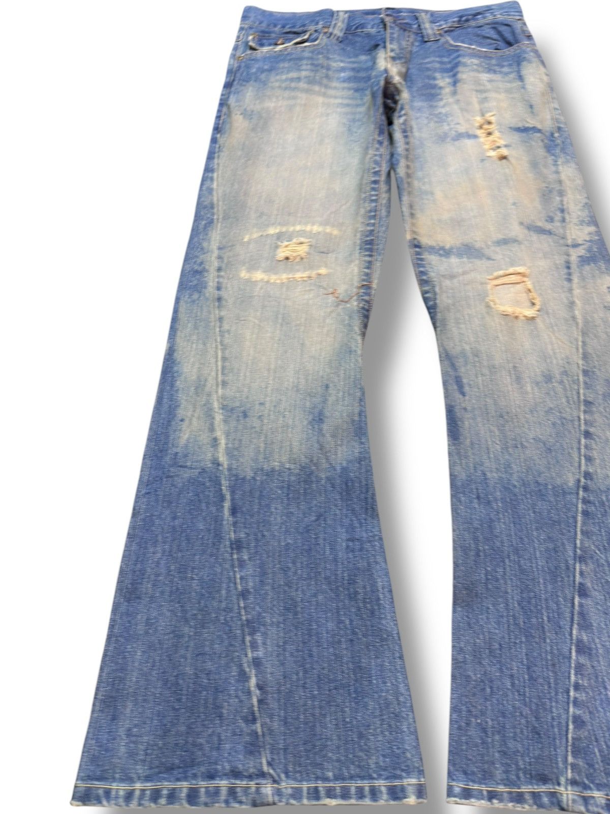 Karakuri Tamashii Vintage Body Maker Flare Mudwash Dragon Embroidery Denim Size US 33 - 3 Thumbnail