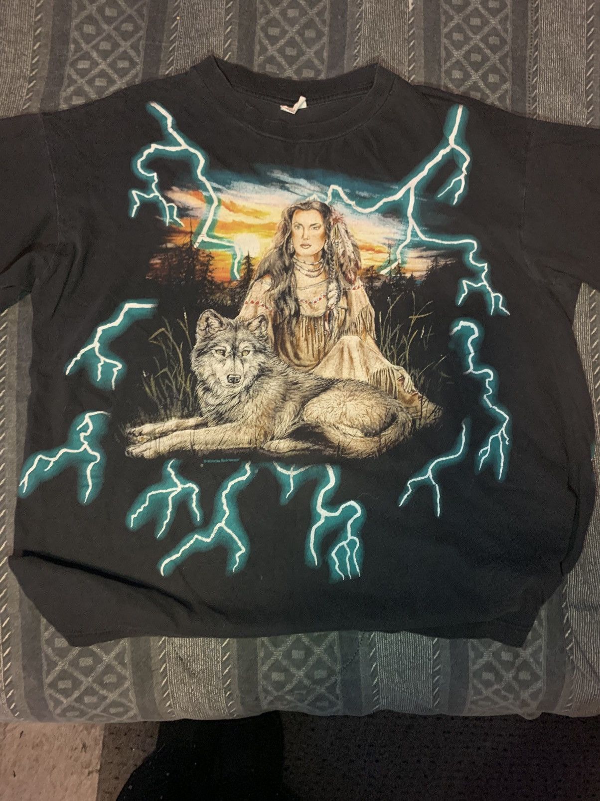 Vintage 90’s American Thunder Lightning Native American indian Shirt Size US XL / EU 56 / 4 - 14 Thumbnail