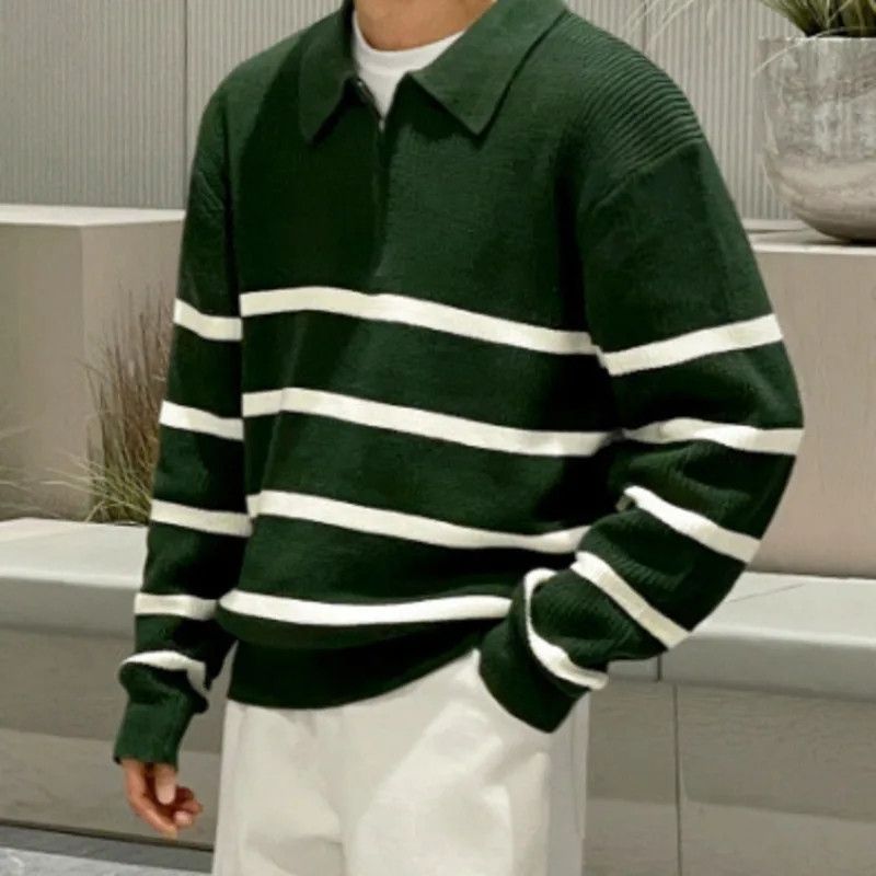 Japanese Brand Korean Style Striped Half Zipper Knitted Size US M / EU 48-50 / 2 - 3 Thumbnail