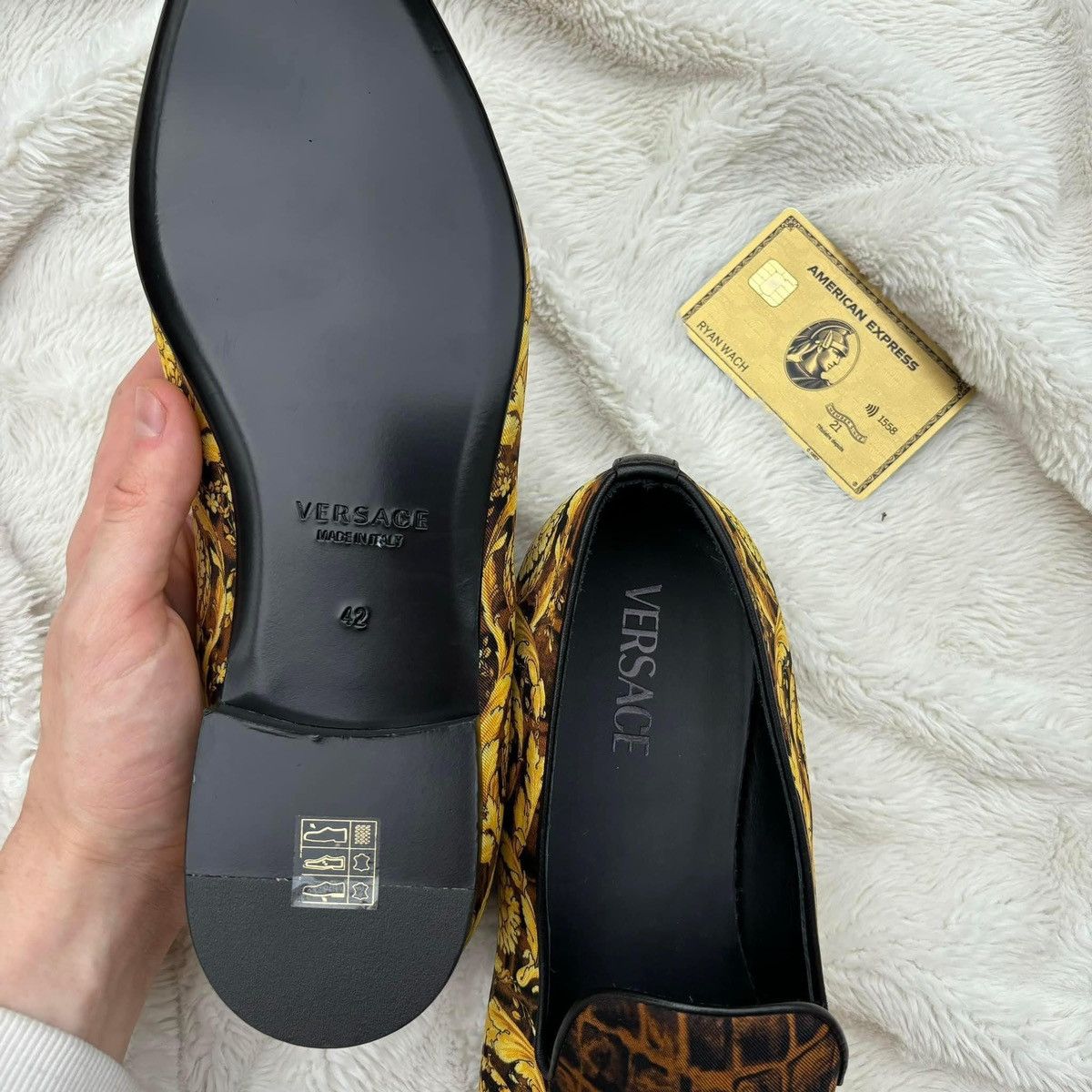 Versace Brown & Gold Baroccodile Loafers