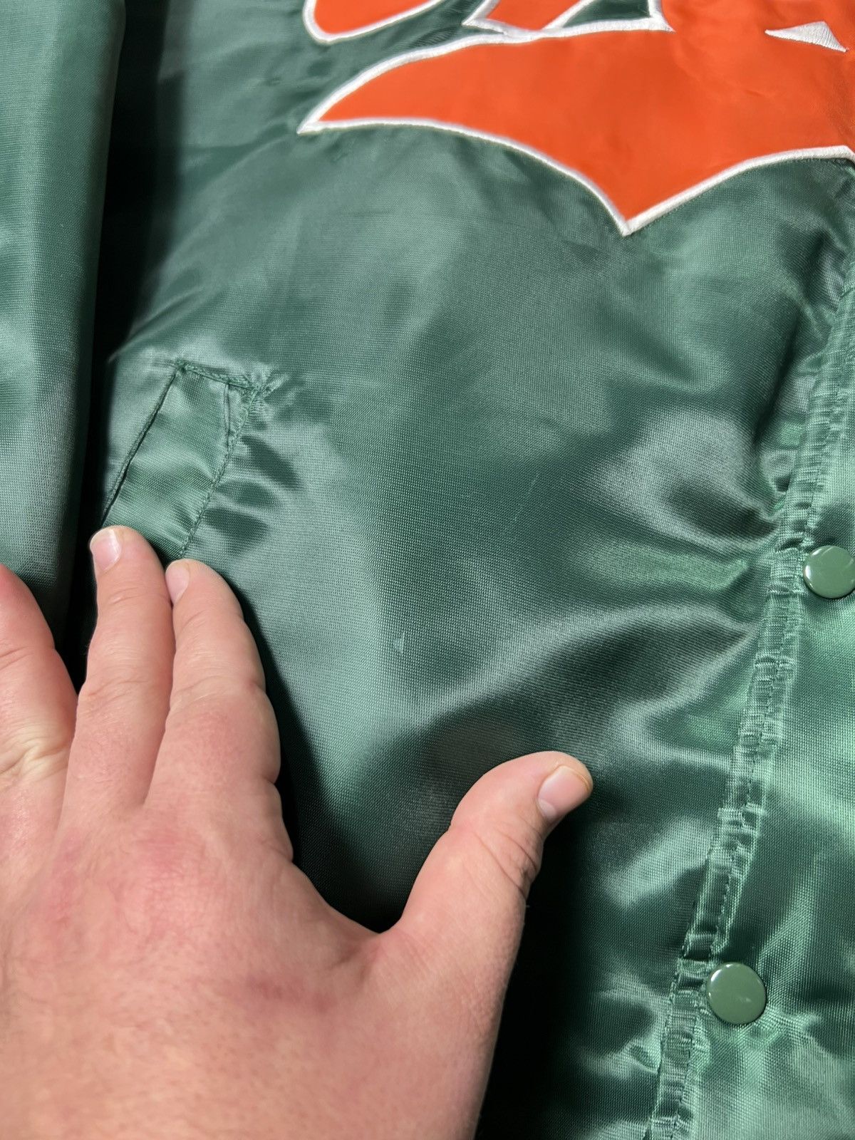 Starter Vintage 90s NCAA Miami Hurricanes Satin Snap Bomber Jacket Size US XL / EU 56 / 4 - 7 Thumbnail