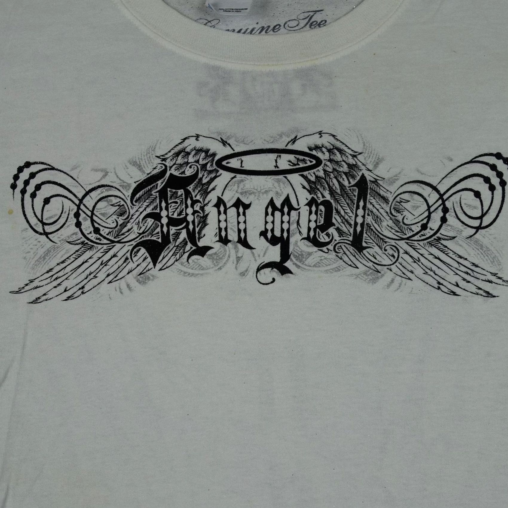 Gildan VINTAGE Angel Shirt Mens 2XL White Gildan Crew Neck Short Sleeve T-Shirt Graphics Wings Halo Gothic Glitter Tee Y2K Mens Size US XXL / EU 58 / 5 - 2 Thumbnail