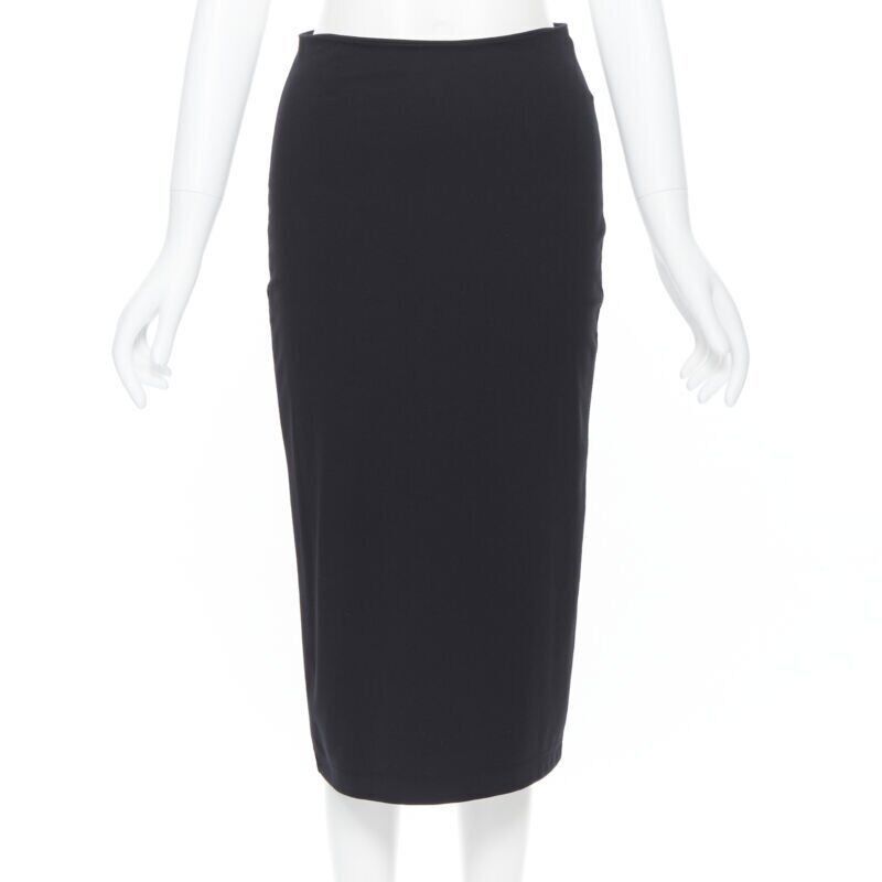 T by Alexander Wang T BY ALEXANDER WANG black rayon polyester center slit stretch pencil skirt S Size 27" / US 4 / IT 40 - 1 Thumbnail