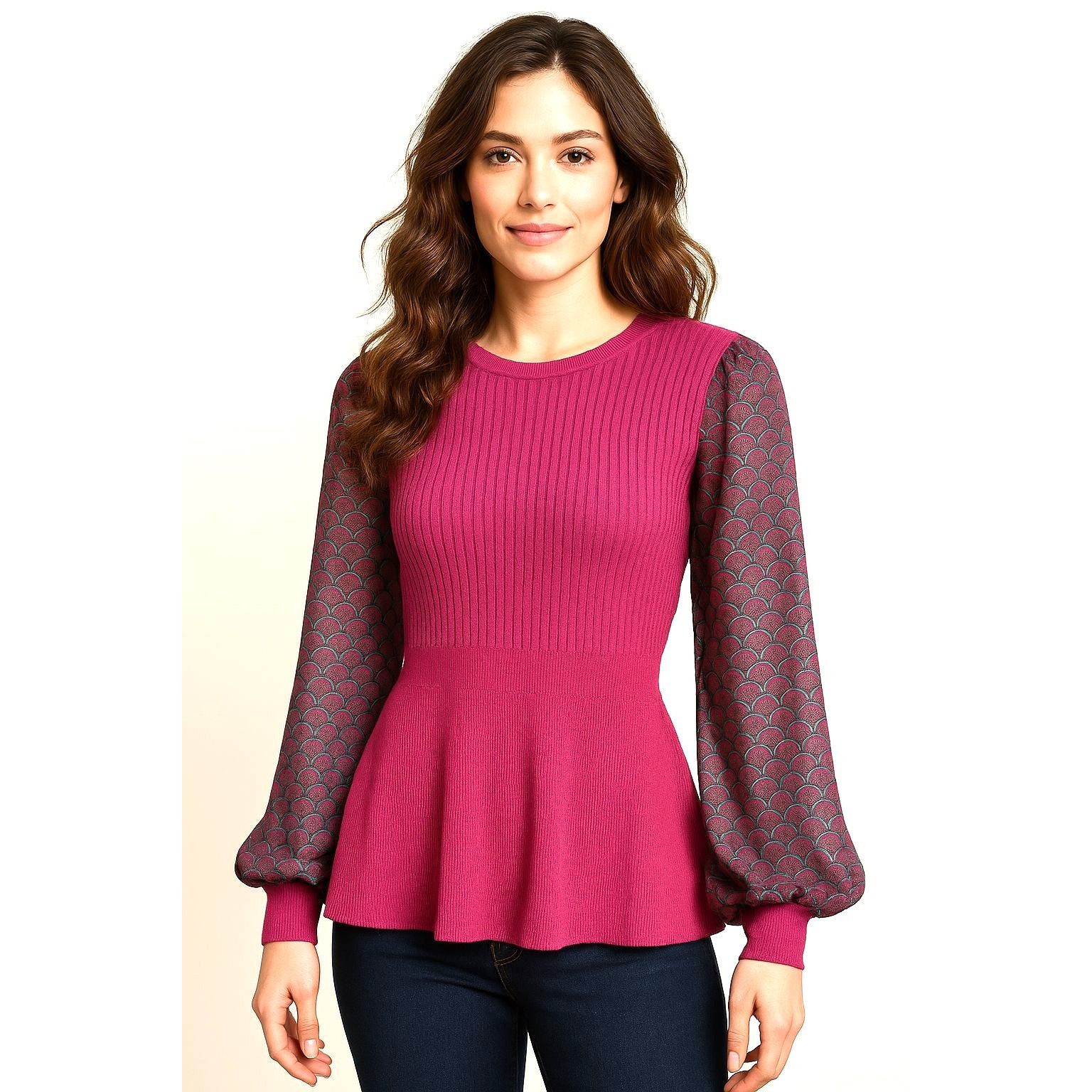 Other 89th Madison NWT Medium Sheer Magenta Haze Knit Peplum Top M Size M / US 6-8 / IT 42-44 - 3 Thumbnail