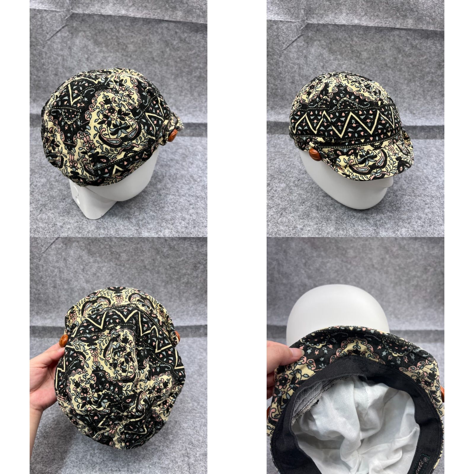 Vintage VINTAGE Basiquenti Army Hat Cap Fitted Womens One Size Black Floral Cotton Short Bill Size 42" / US 20 - 8 Thumbnail