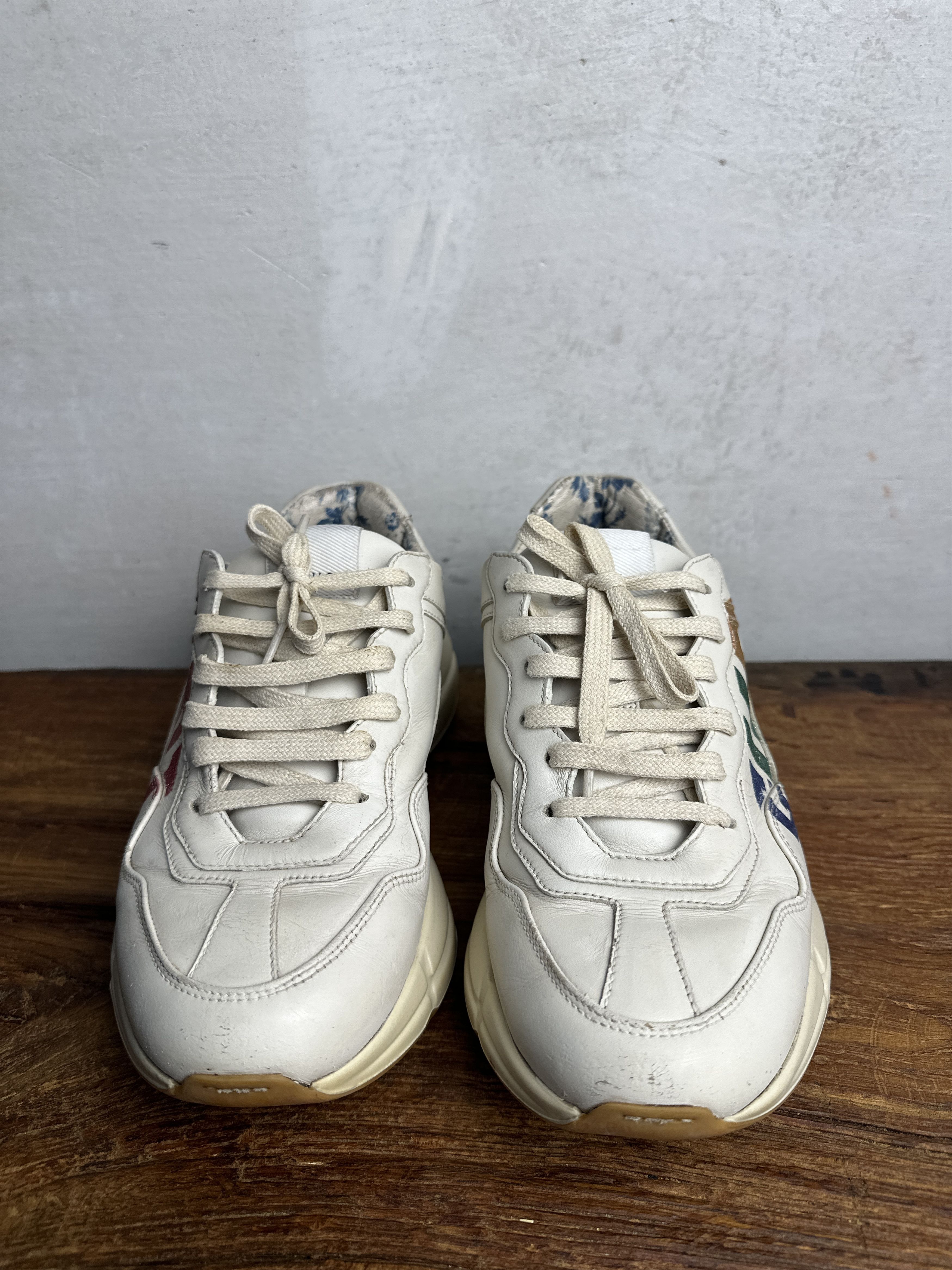 Gucci Gucci Beige Leather Glitter Rhyton Lace Up Sneakers Size US 8 / IT 38 - 7 Thumbnail
