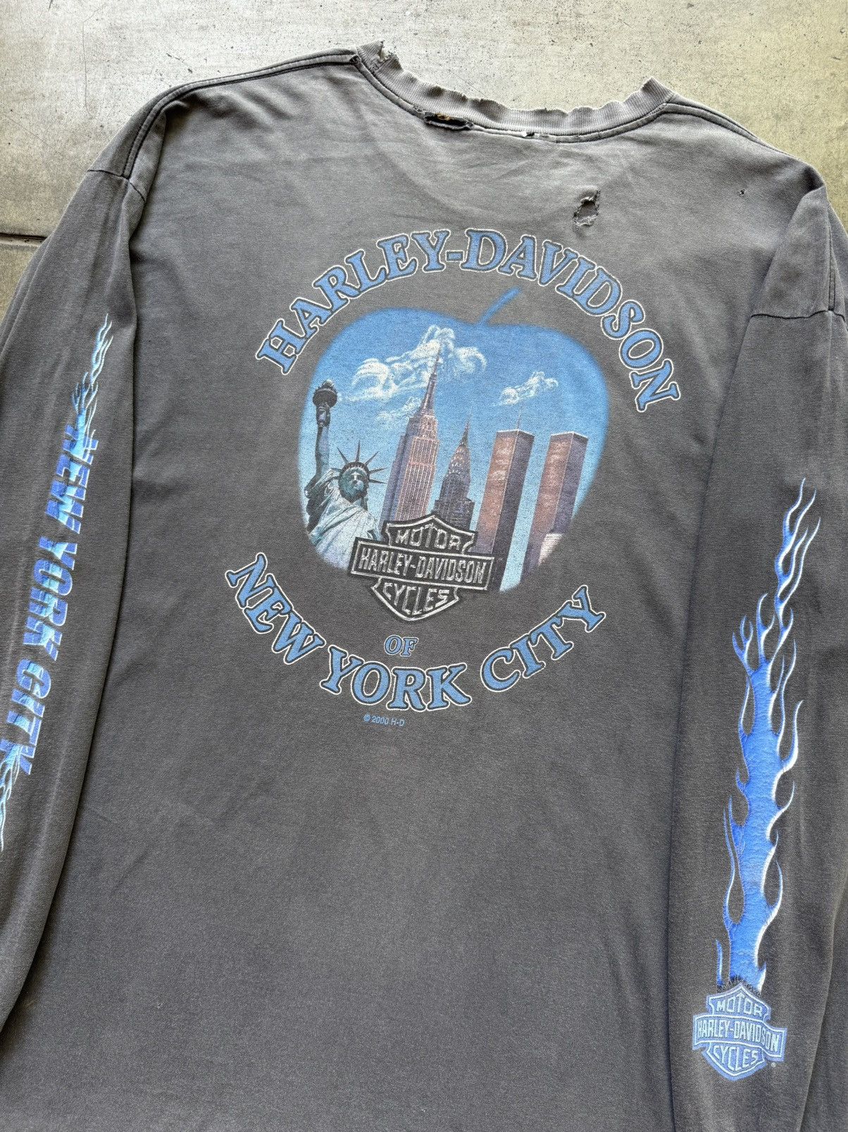 Vintage 2000 Harley Davidson Flames New York Tee Shirt Twin Towers Size US XXL / EU 58 / 5 - 3 Thumbnail