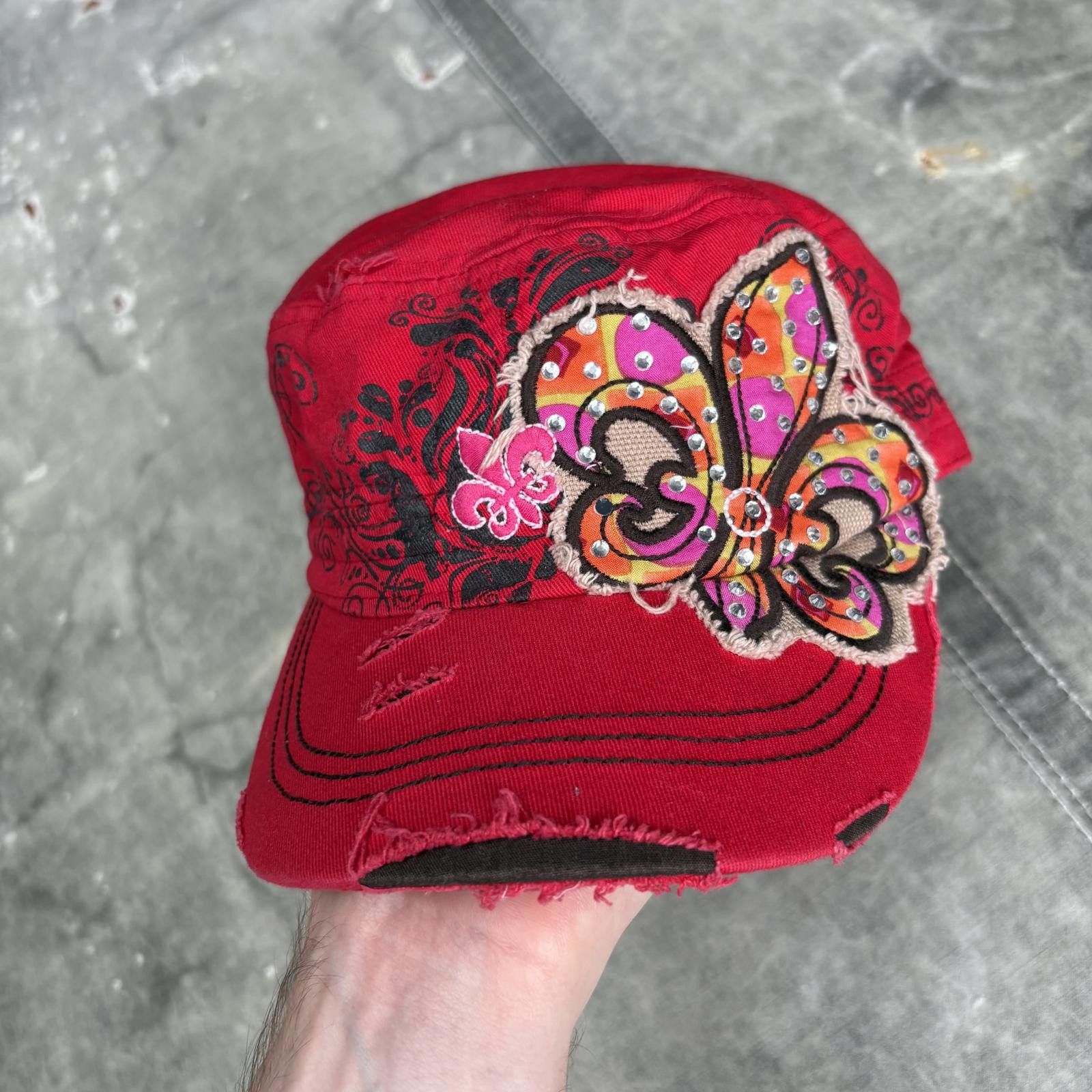 Vintage Vintage Y2K Affliction Style Rhinestone Grunge Cadet Cap Hat Size ONE SIZE - 1 Thumbnail