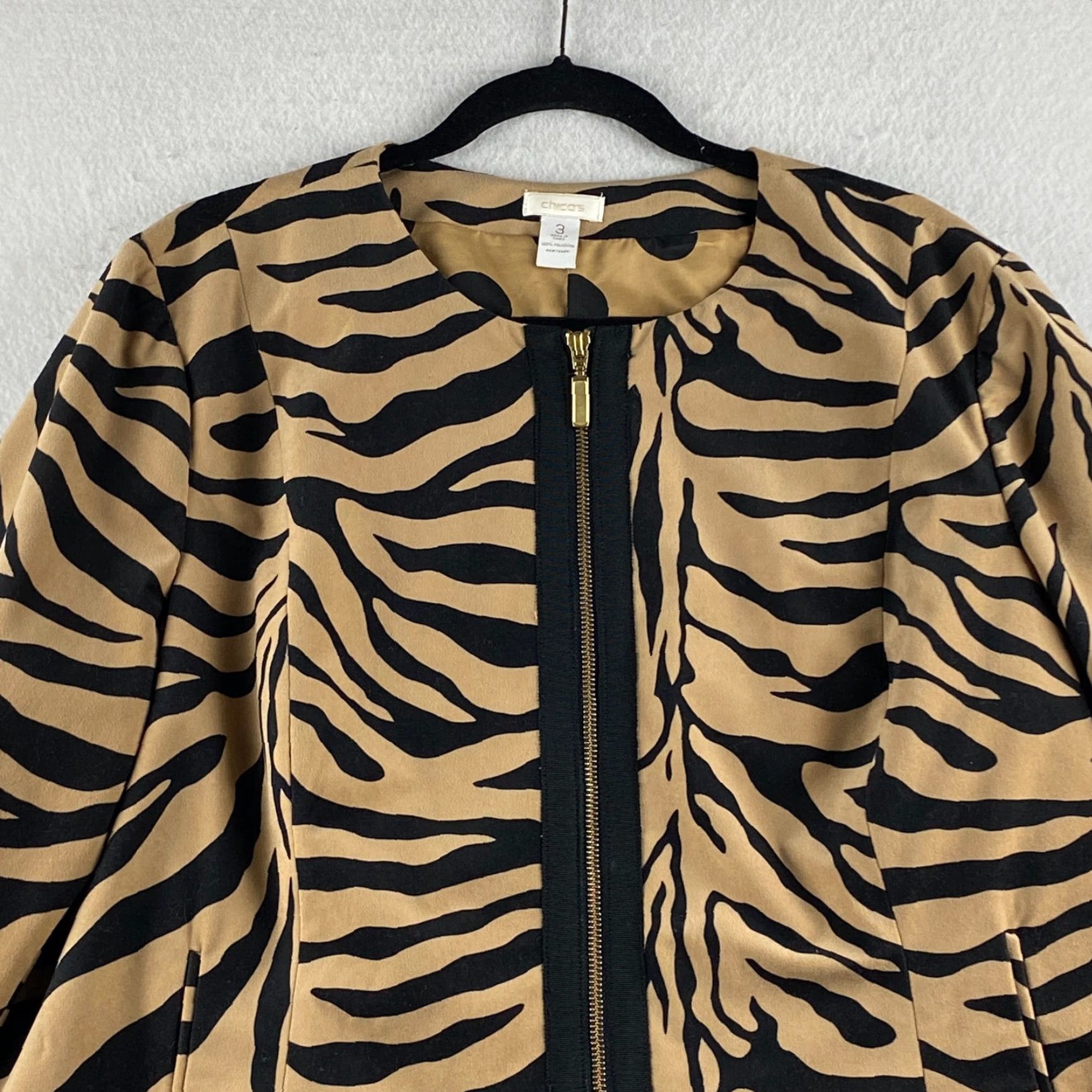 Vintage Chico's Jacket Womens 3 Black Orange Full Zip Tiger Polka Dot Pattern Pockets Size XS / US 0-2 / IT 36-38 - 2 Thumbnail