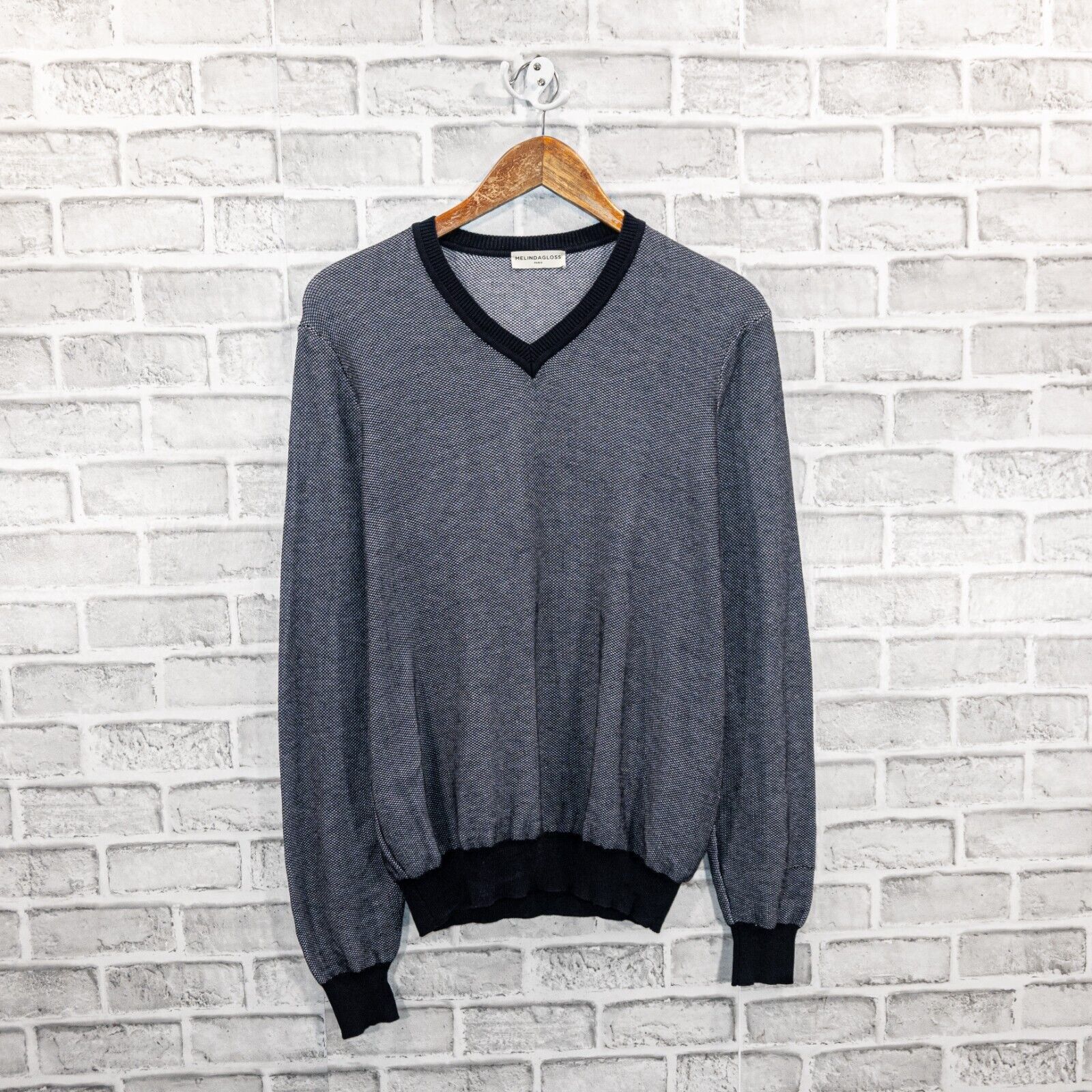Melindagloss MELINDA GLOSS Paris V-neck Pullover Sweater blue knitt Large Size US L / EU 52-54 / 3 - 1 Thumbnail