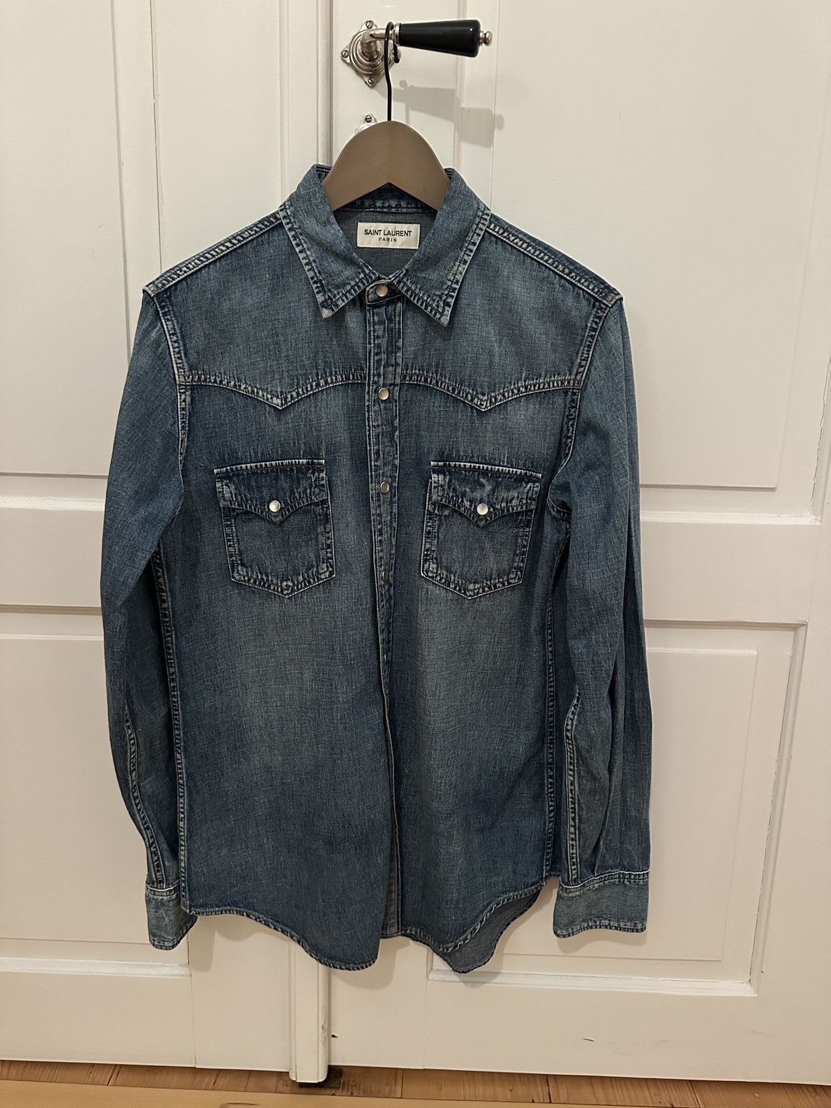 Saint Laurent Paris Saint Laurent Paris Denim Shirt Hedi Slimane era Size US M / EU 48-50 / 2 - 1 Thumbnail