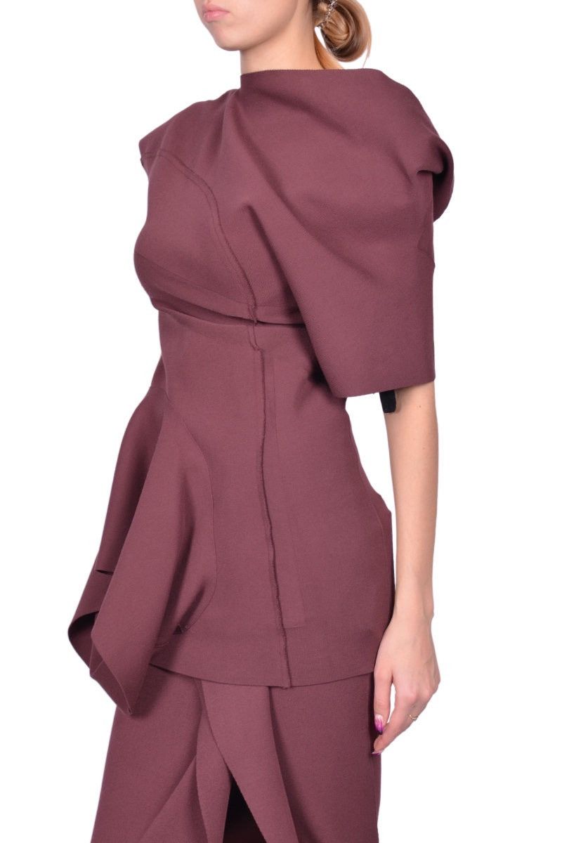 Rick Owens Last Size Rick Owens Drapped Burgundy Asymmetrical Top Size M / US 6-8 / IT 42-44 - 2 Thumbnail