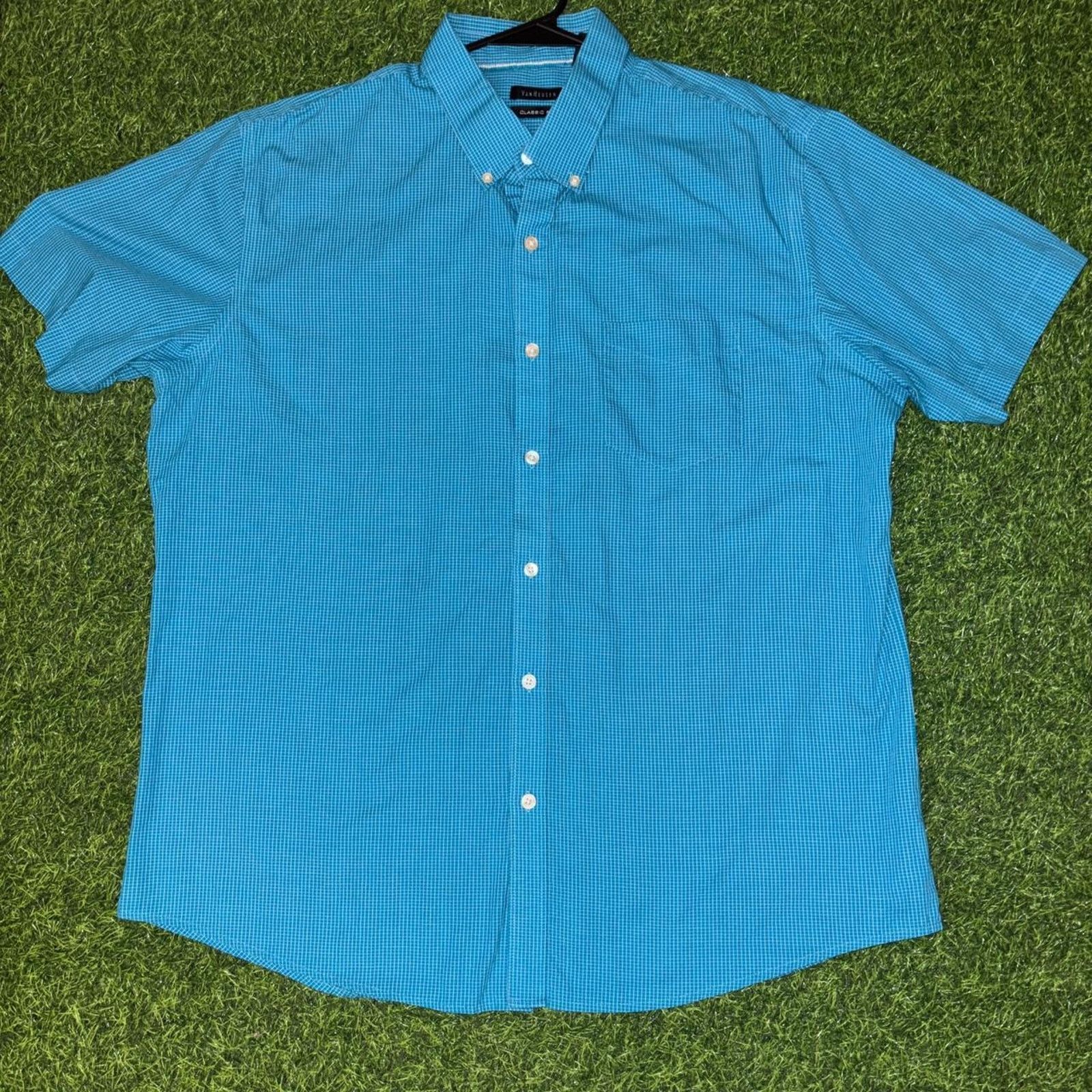 Van Heusen Men's Blue/White Checkered Van Heusen Polo Dress Shirt Size US XL / EU 56 / 4 - 1 Thumbnail