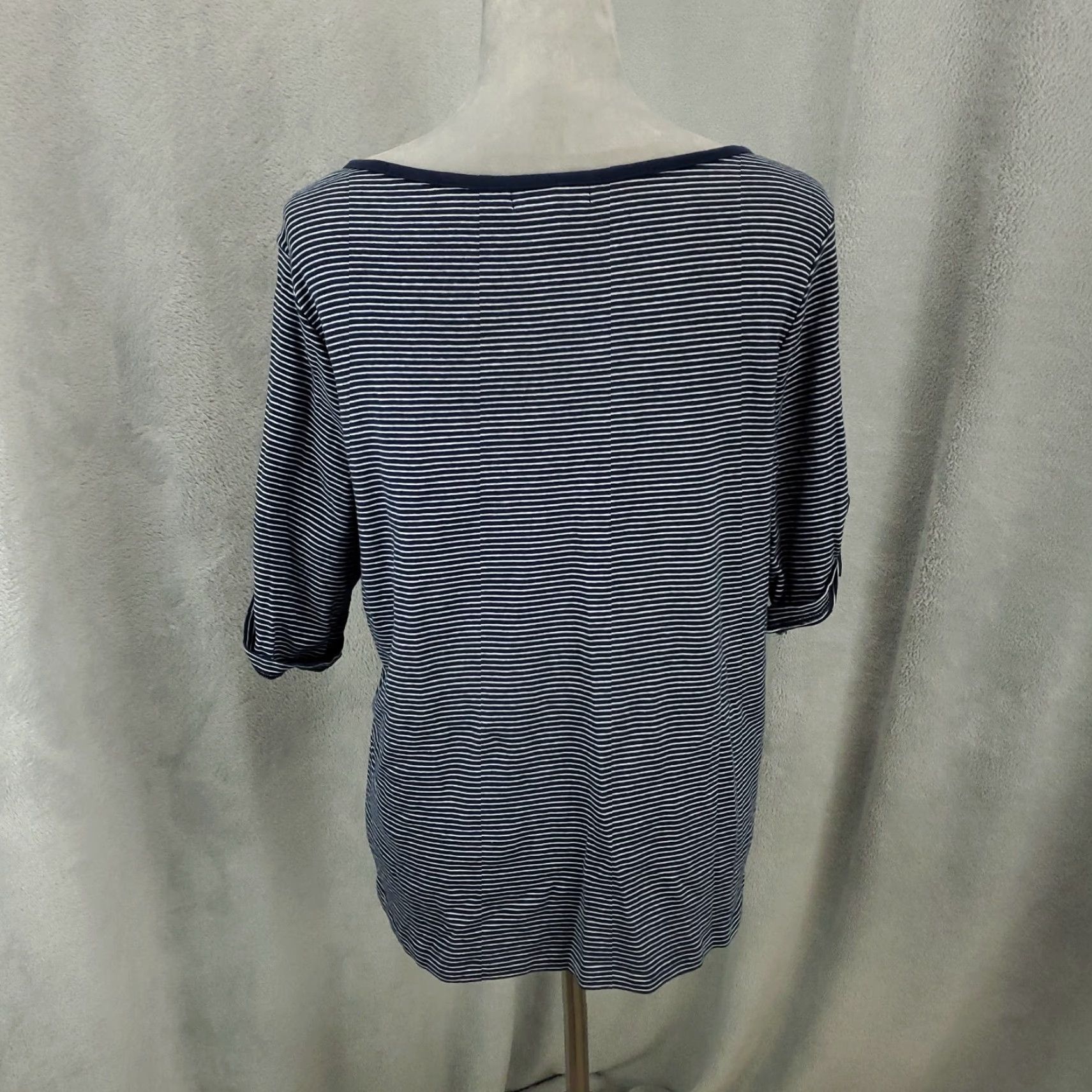 Chaps Chaps Womens Blouse 1X Size Plus Blue Nautical Striped Roll Tab Sleeve Short Sleeve Buckle Accent Size XL / US 12-14 / IT 48-50 - 3 Thumbnail
